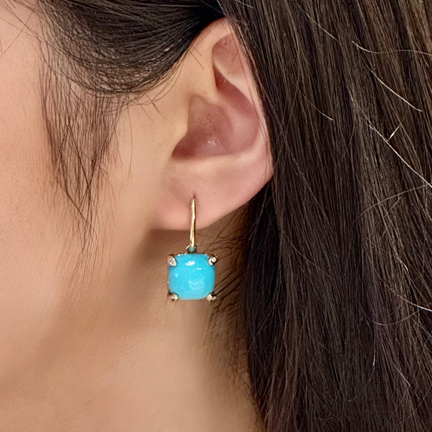 Sleeping Beauty Cabochon Turquoise Earrings 14K