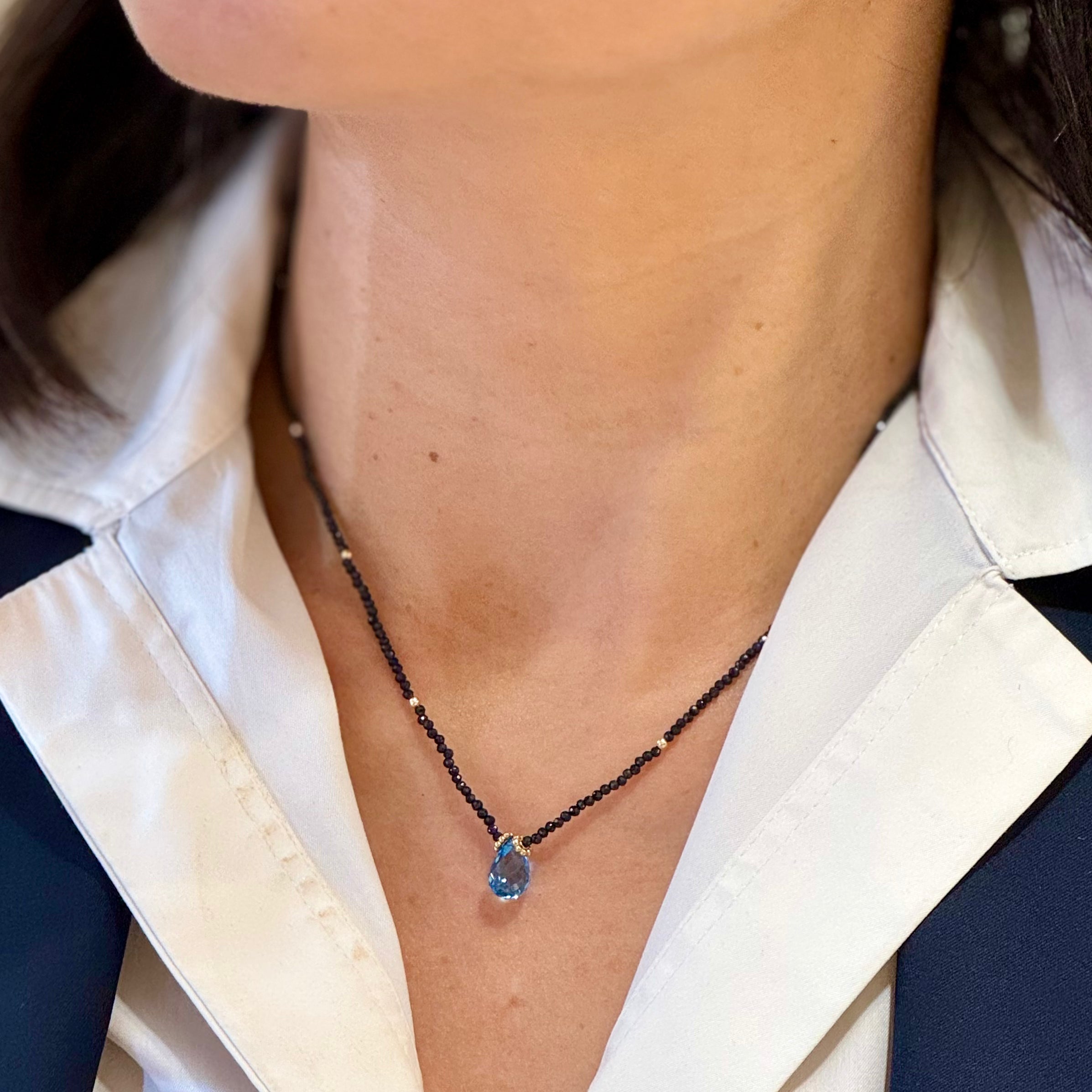 Little Sapphire Swiss Blue Topaz Pendant Necklace-14k