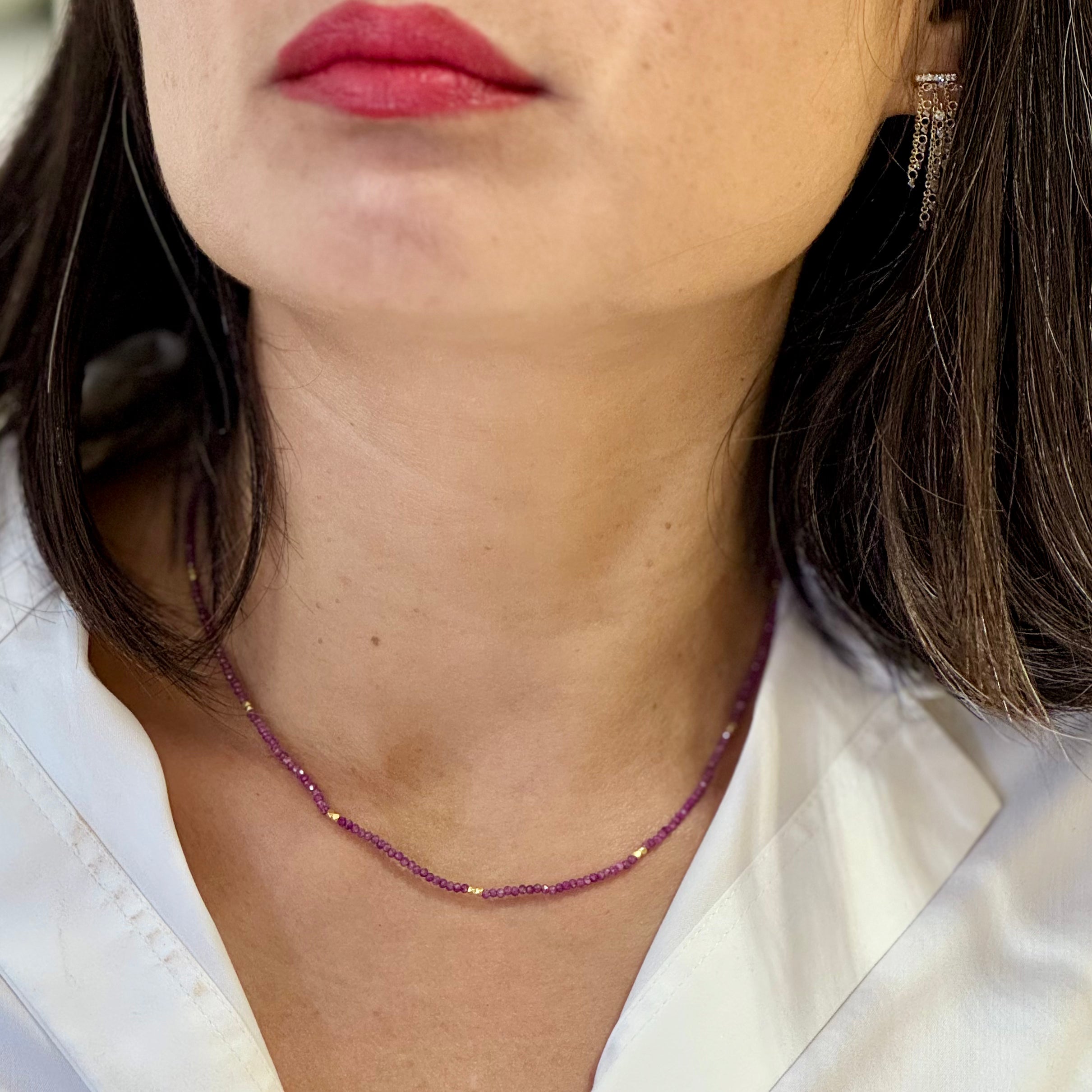 Little Ruby Gold Bead Necklace 18K