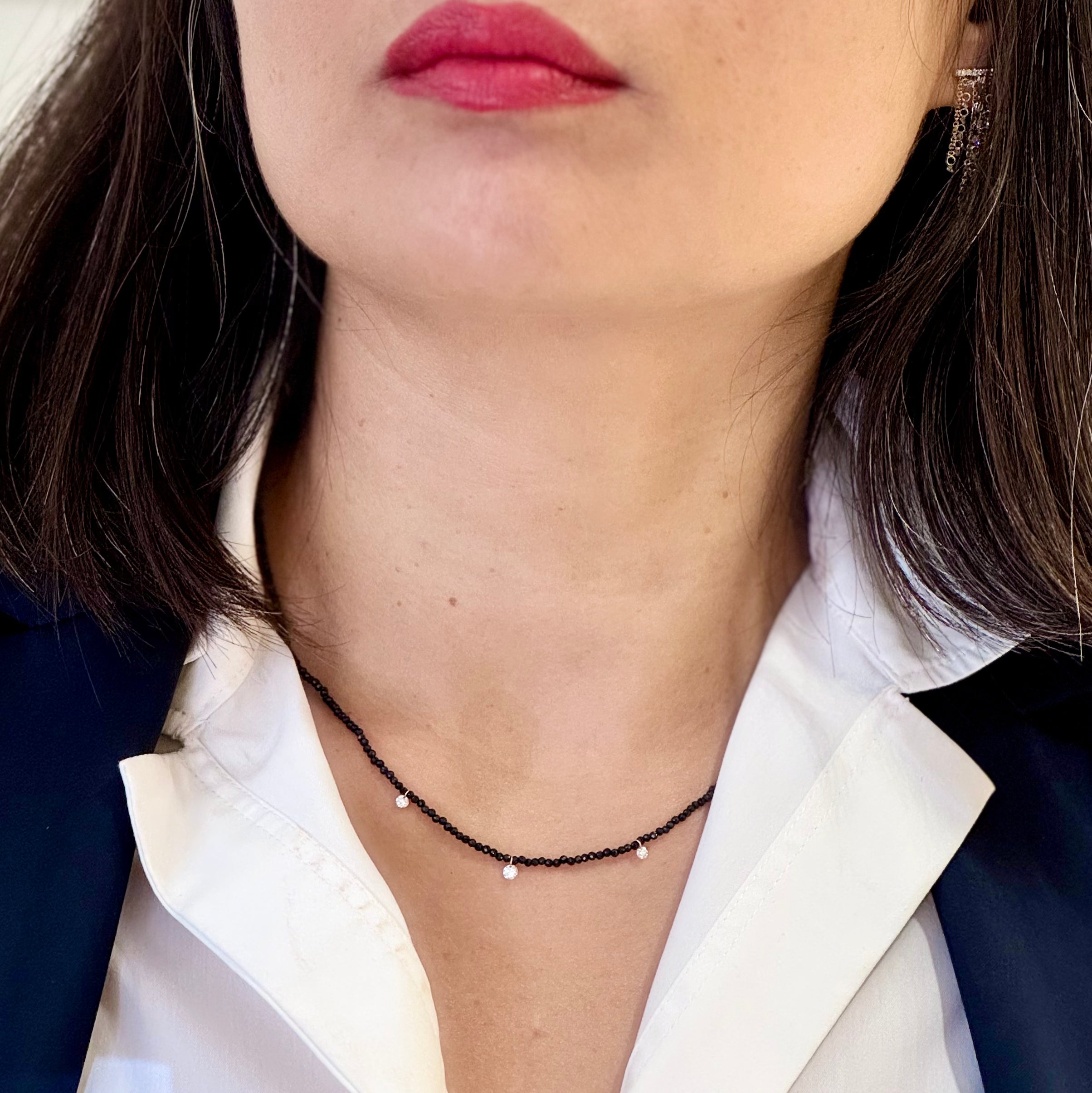 Sapphire Lab-grown Floating Diamond Necklace-14k
