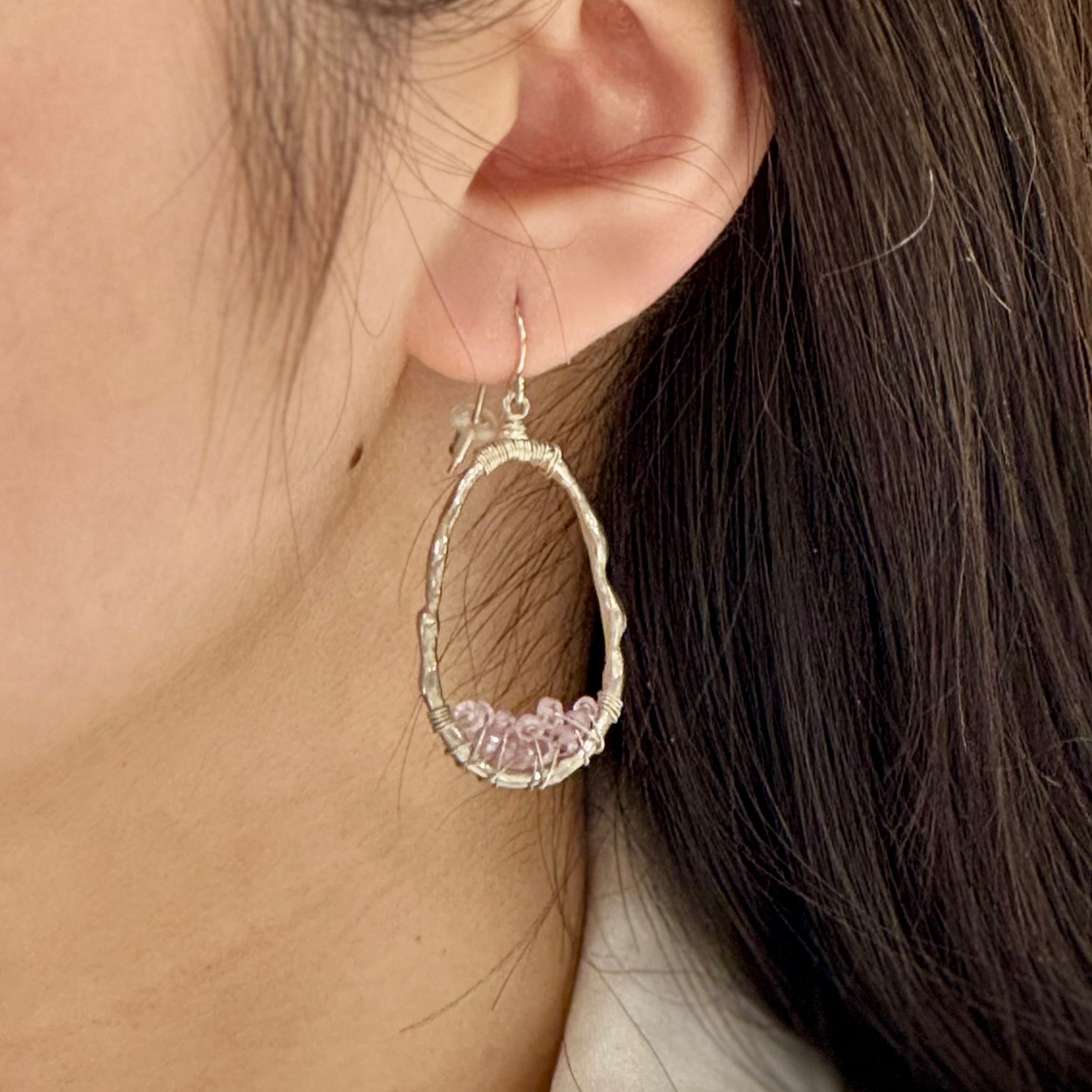 Organic Bamboo Pink Sapphire SilverHoops
