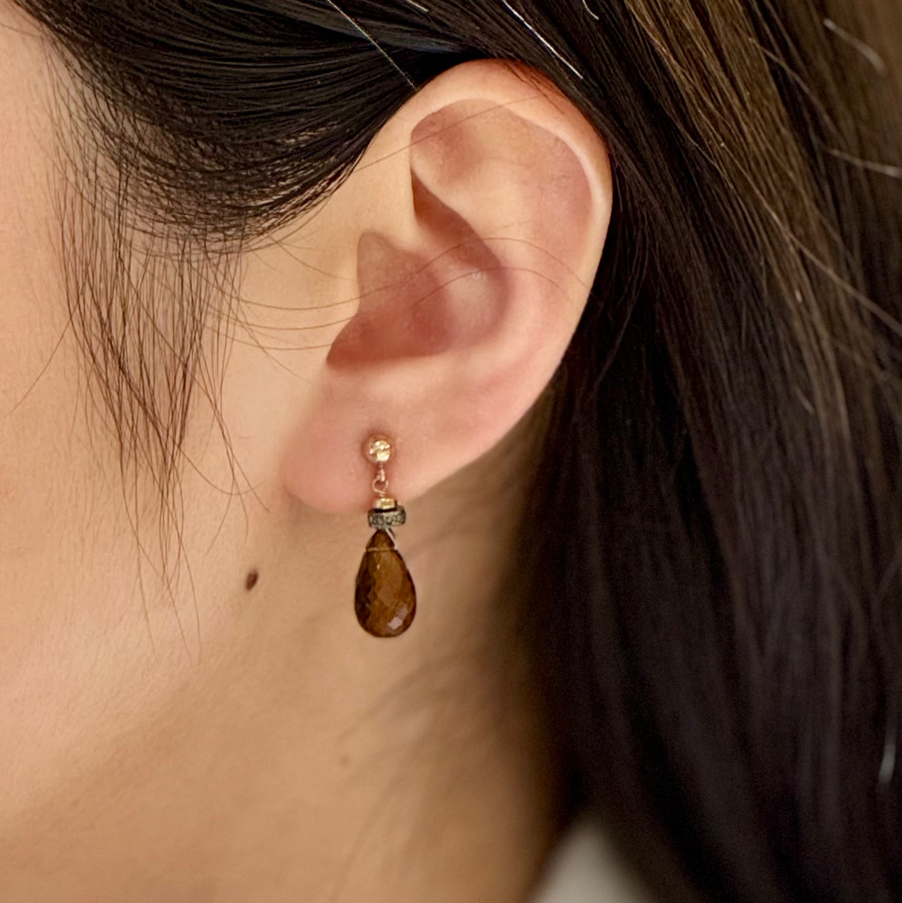 Smokey Quartz Diamond Roundel Earrings