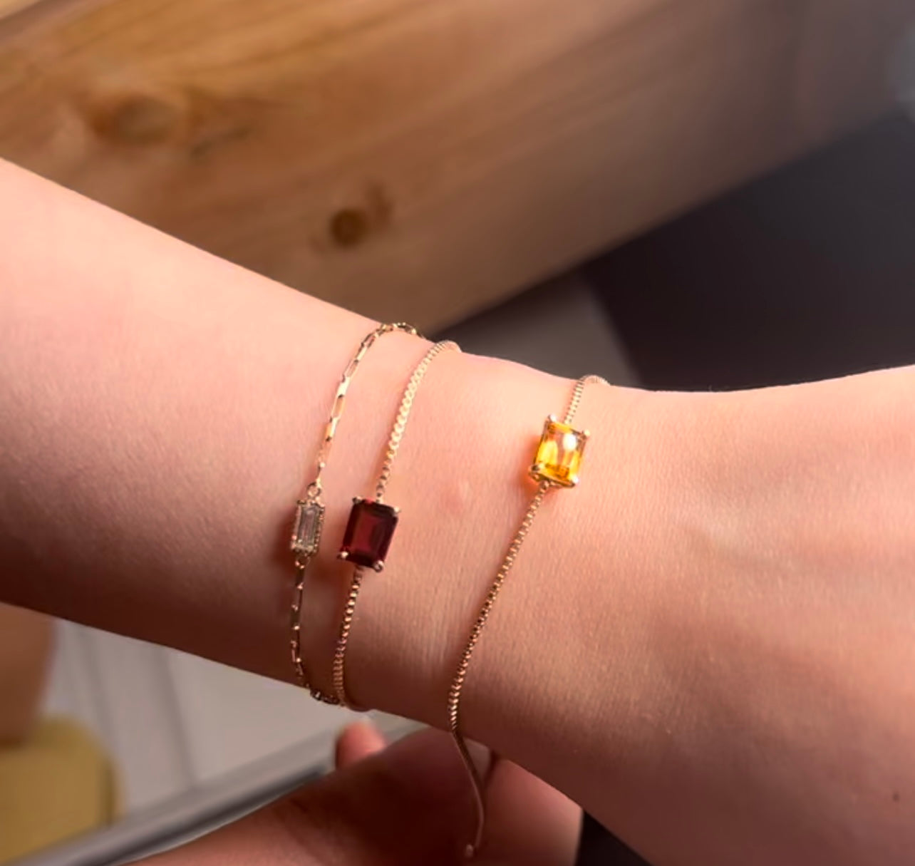 Birthstone Bezel 14k Gold Bracelet