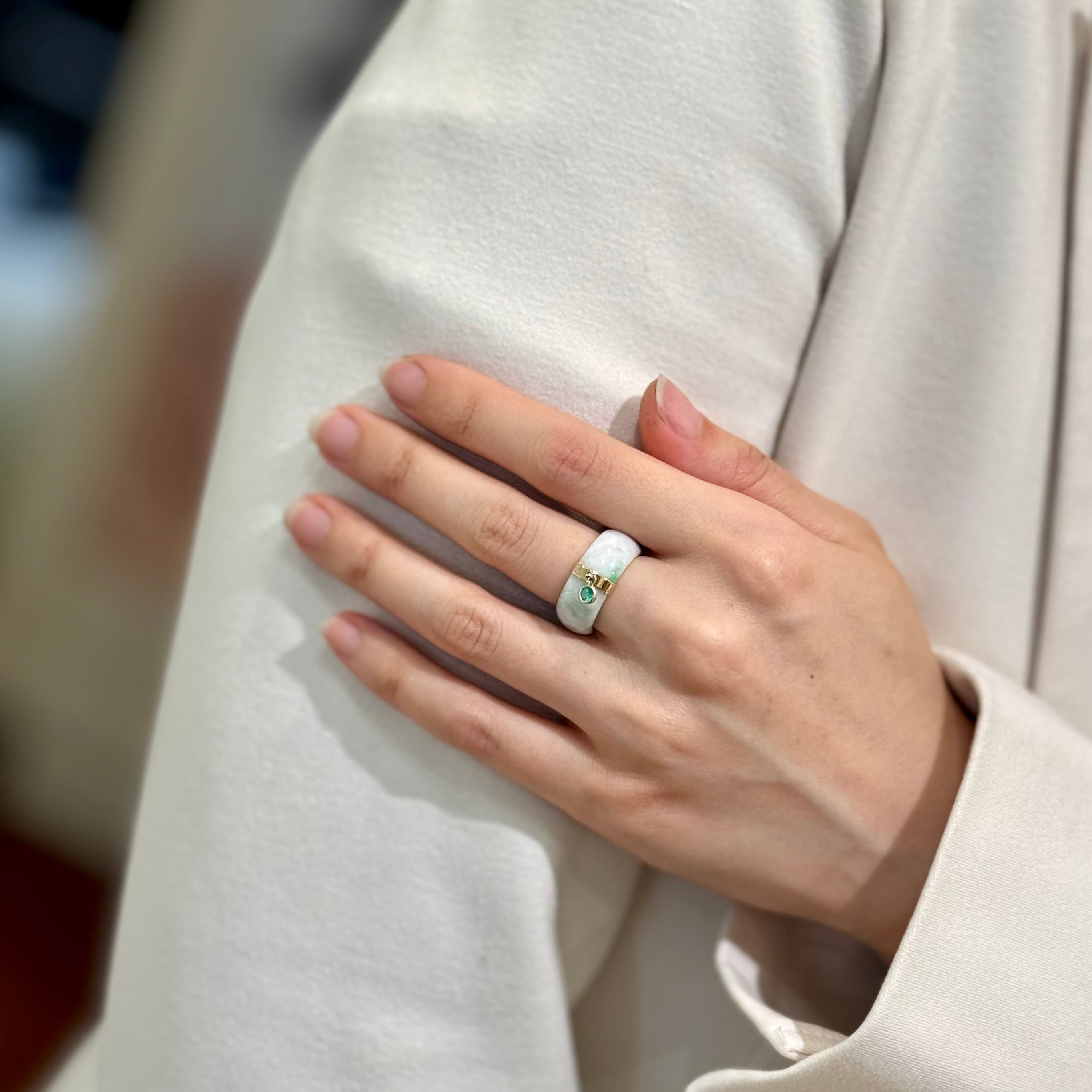 Serene Dome Jade Emerald Charm Ring 14k