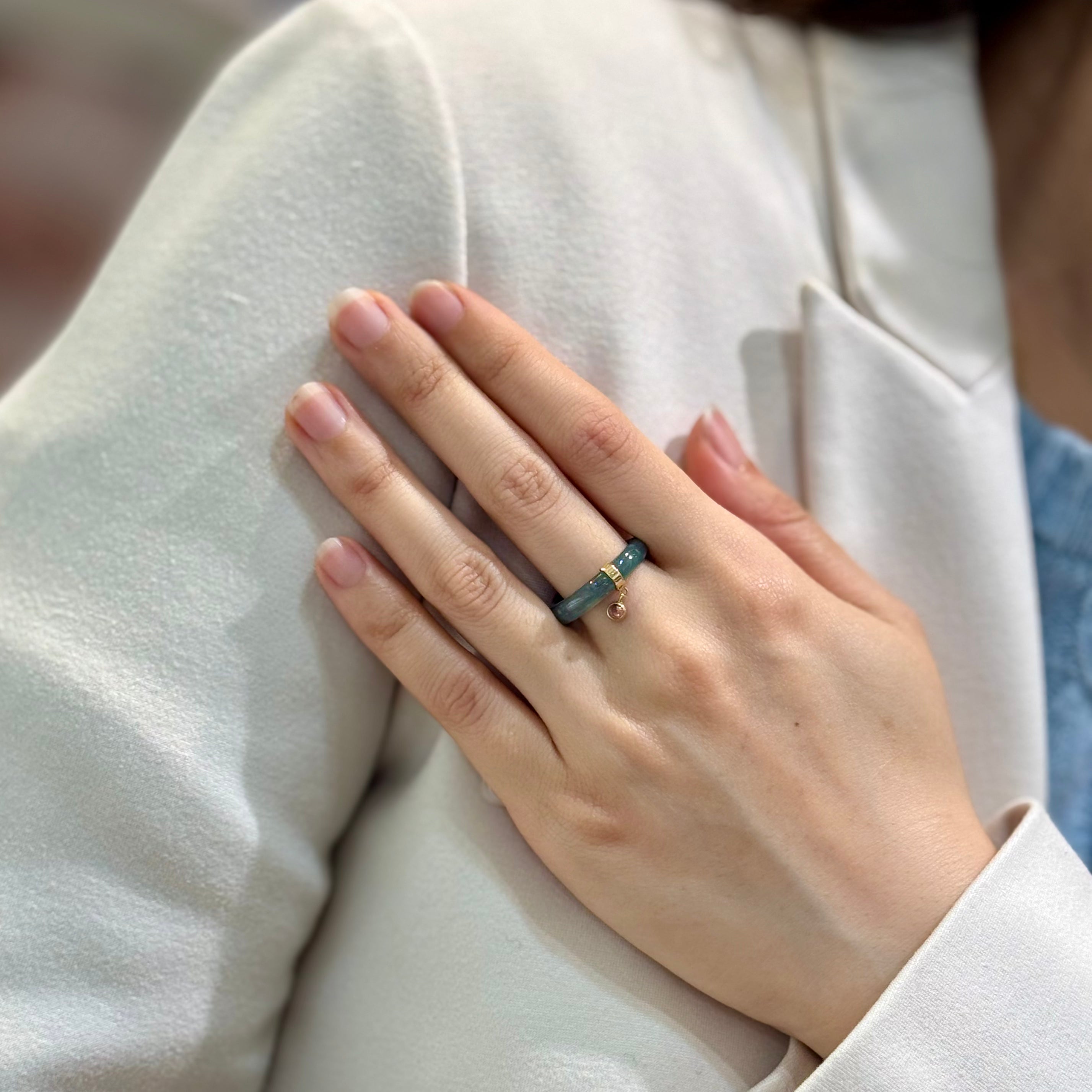 Serene Jade Pink Tourmaline Charm Ring 14k