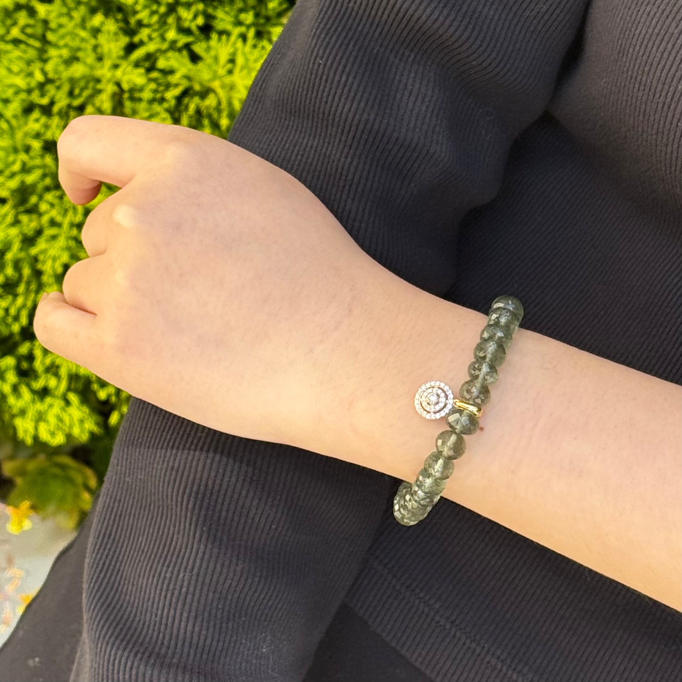 Moss Aquamarine Lab-grown Diamond Charm Stretchy Bracelet