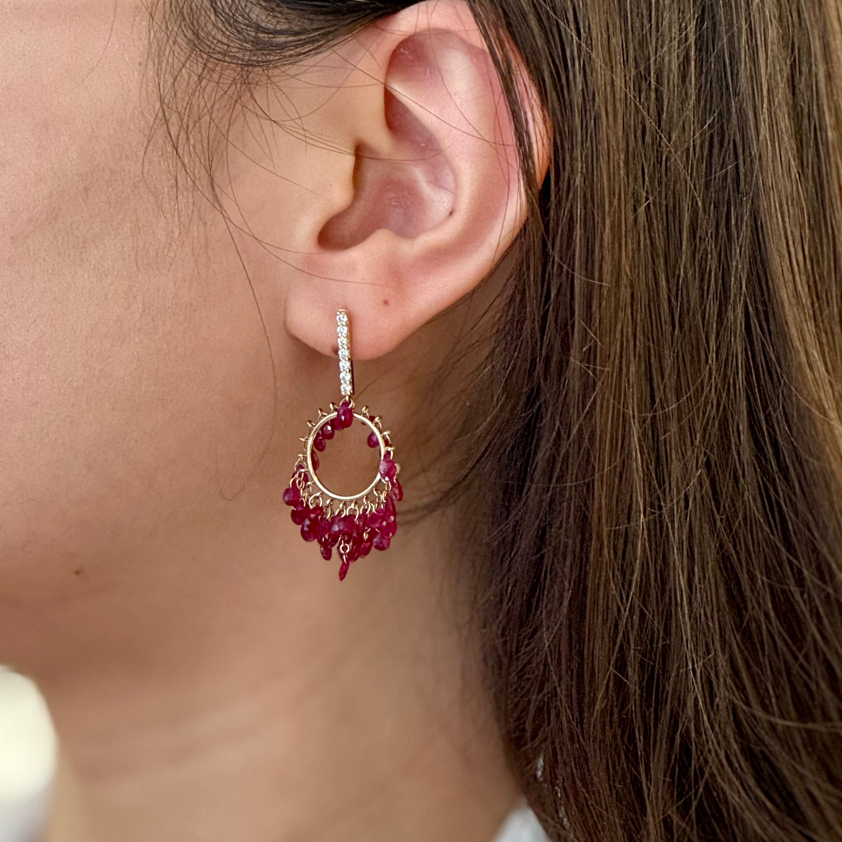 Burgundy Ruby Diamond Chandelier 14k