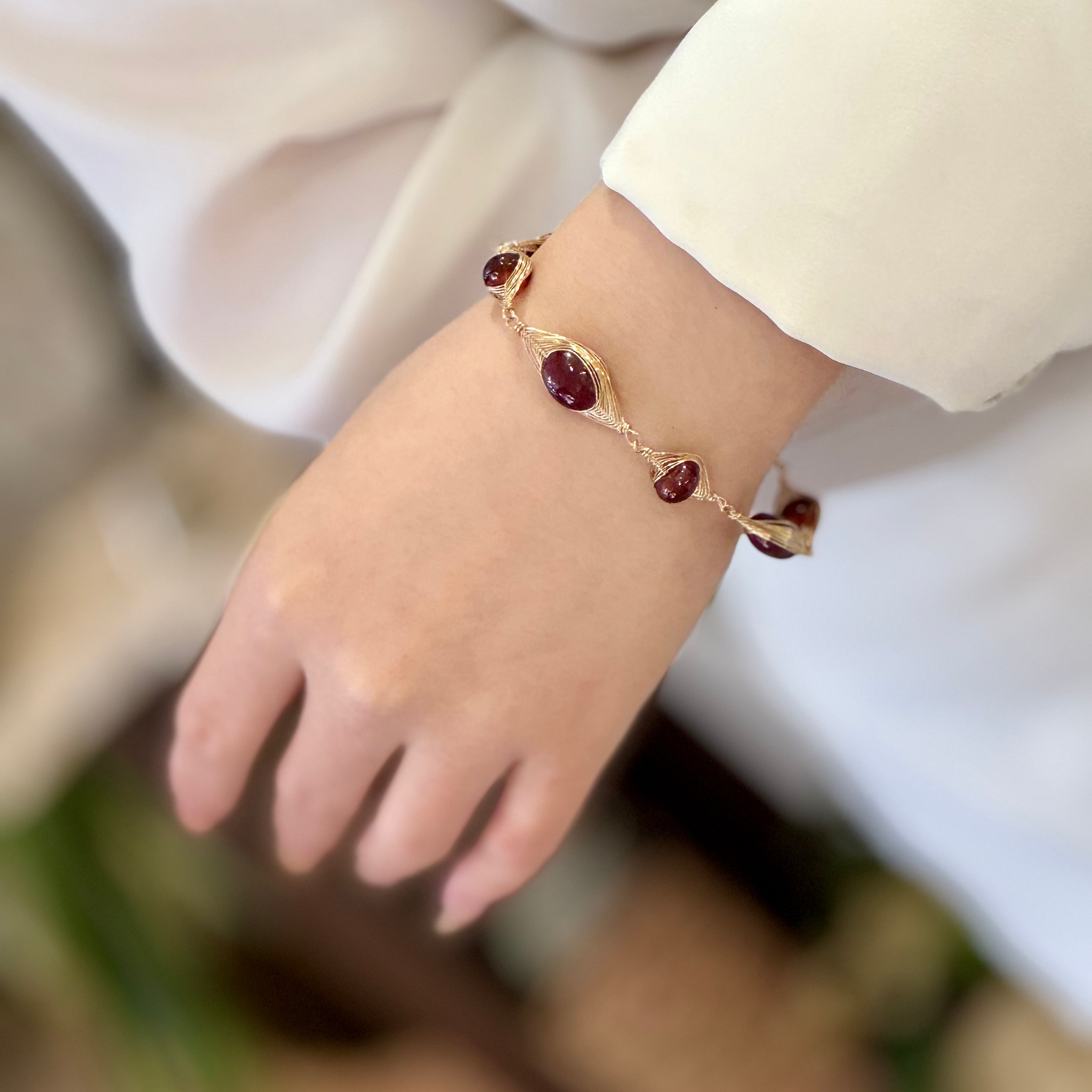 Hagia Gold Wired Garnet Bracelet