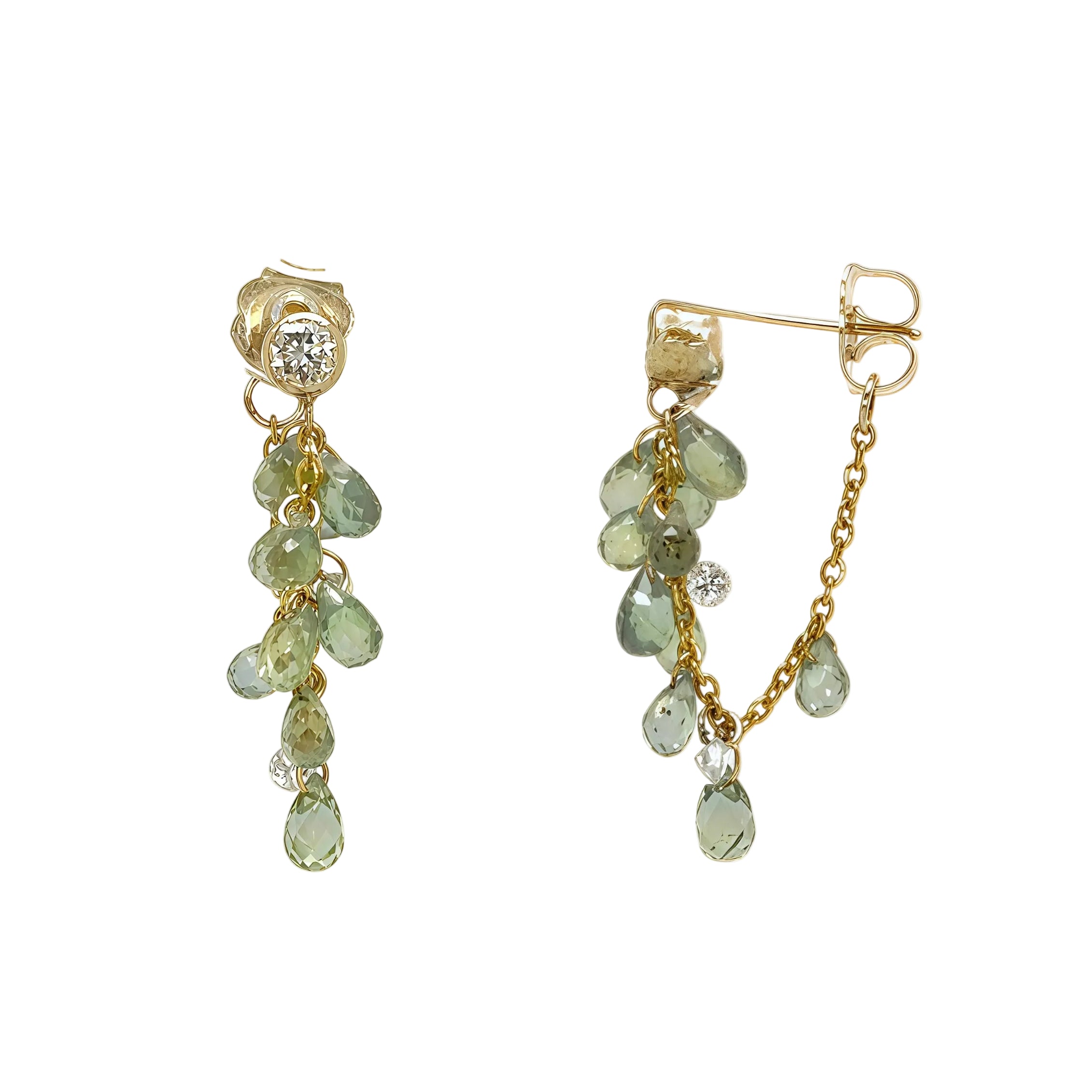 Green Sapphire Lab Diamond Tiny Hoops-14k