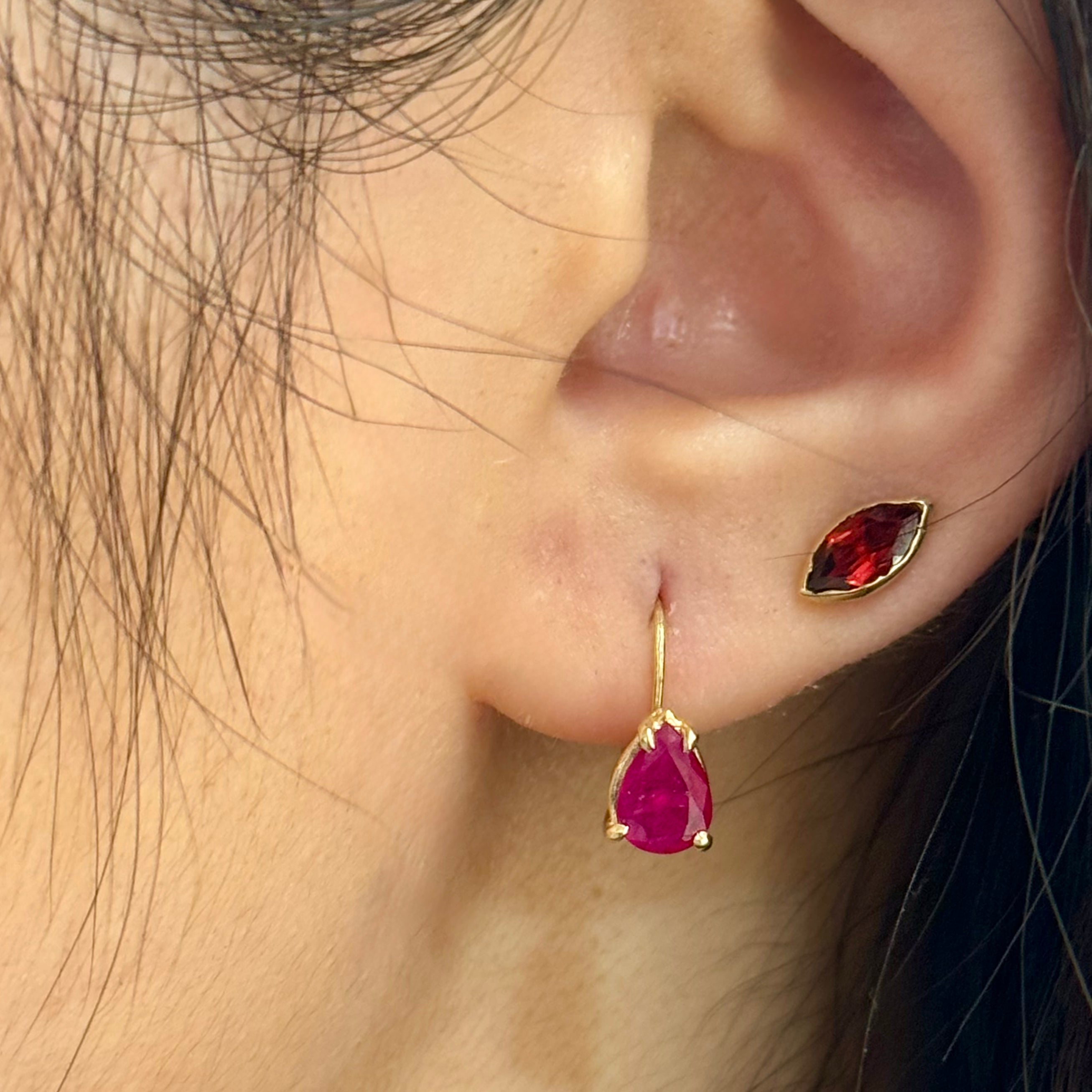 Teardrop Ruby Earrings Lever Back 14K