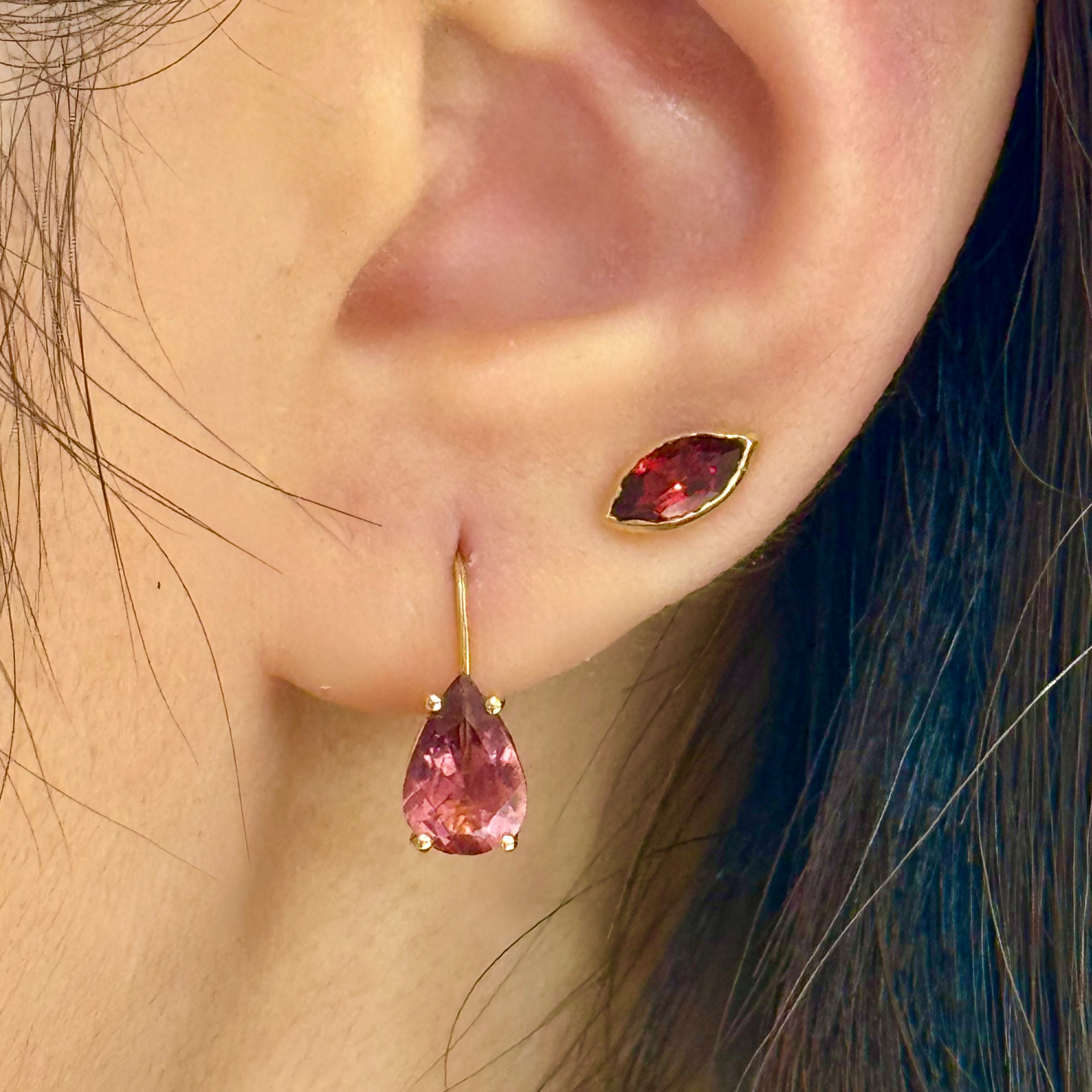 Teardrop Pink Tourmaline Lever back Earrings 14K