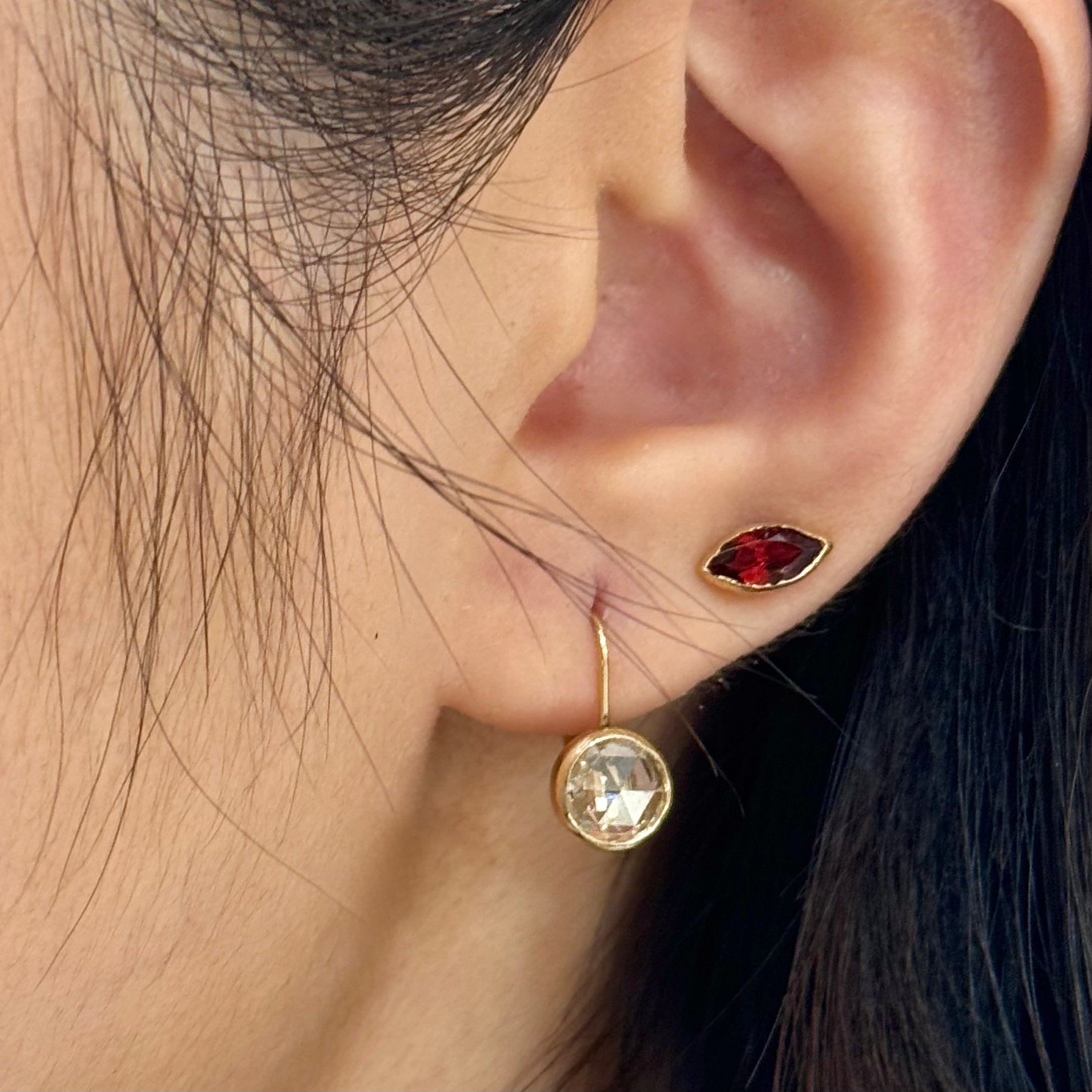 Rose Cut Lab-grown Diamond Lever Back Earrings 14K
