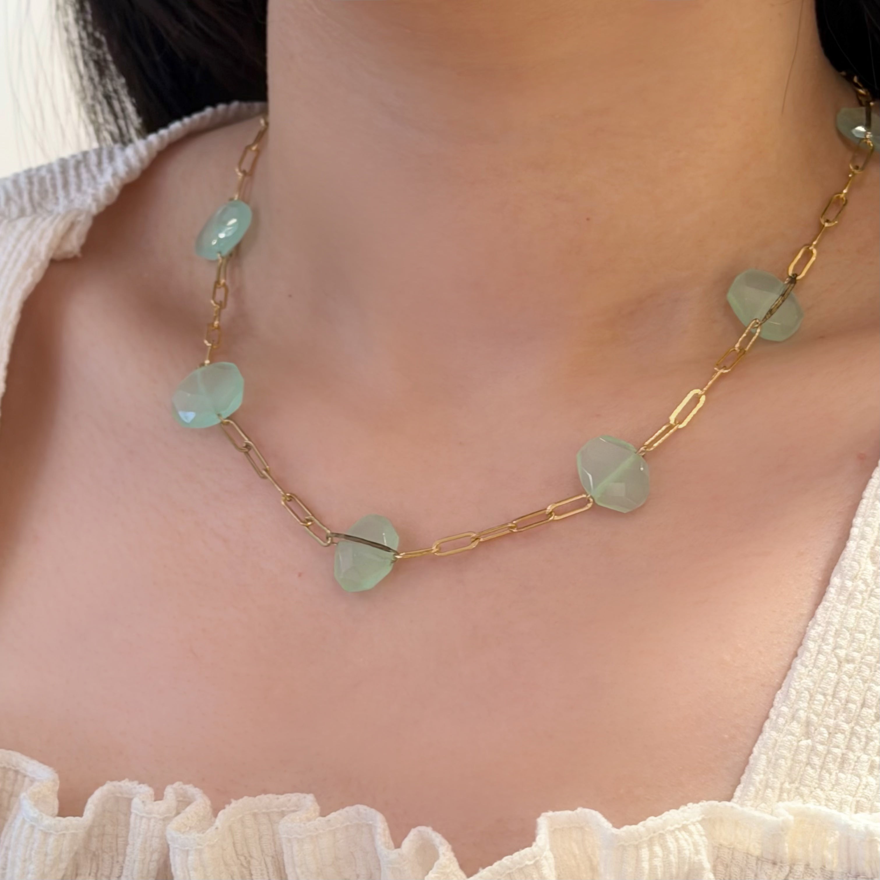 Chalcedony Wired Paperclip Necklace