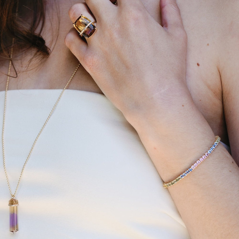 The Rainbow Sapphire Tennis Bracelet 14K