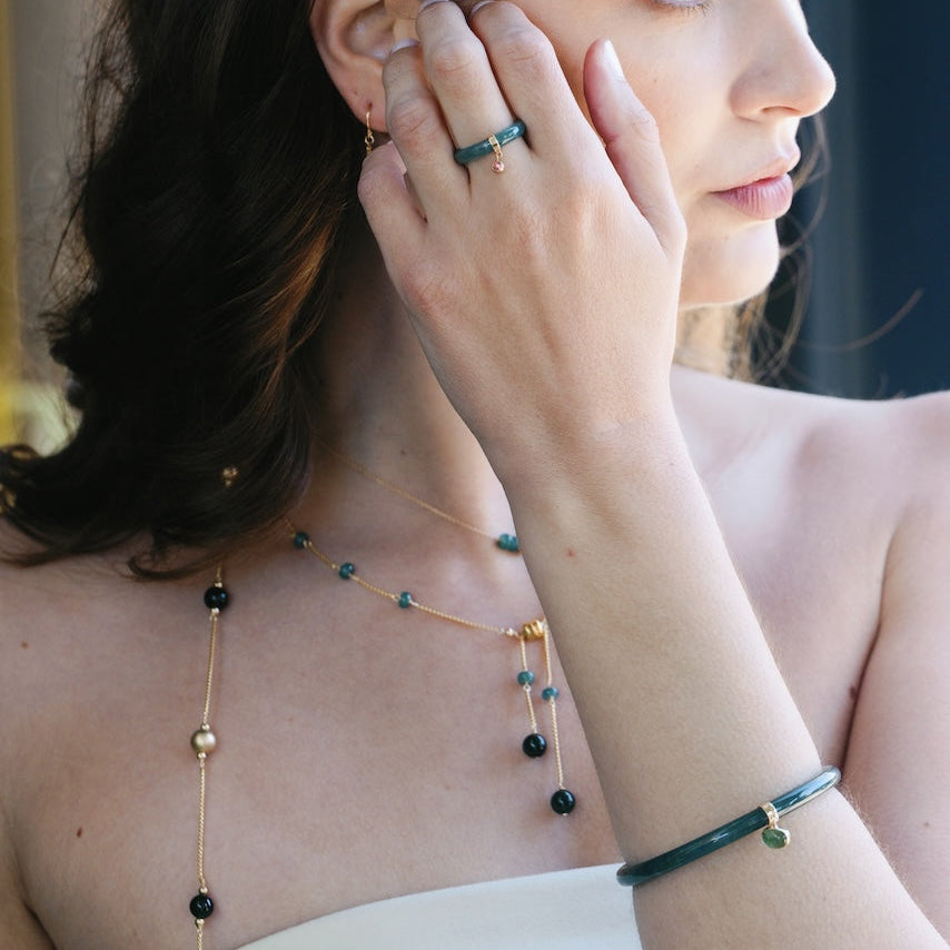 Guatemala Jade Bangles Diamond Gem Charm 14K