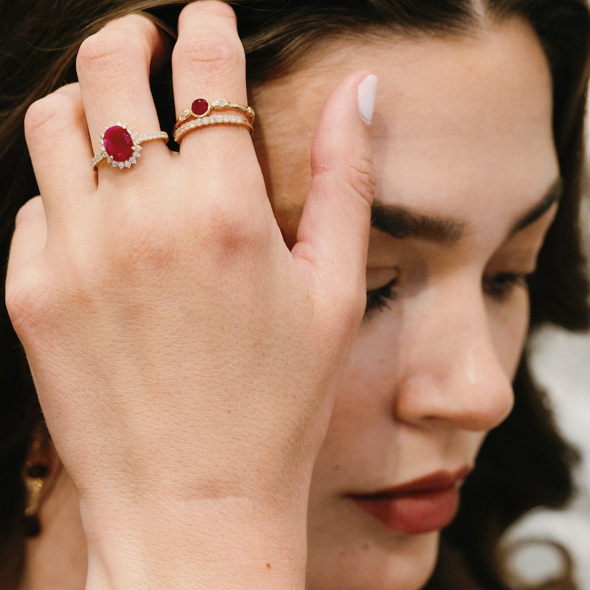 Ruby Halo Ring With Lab-grown Diamond-14k