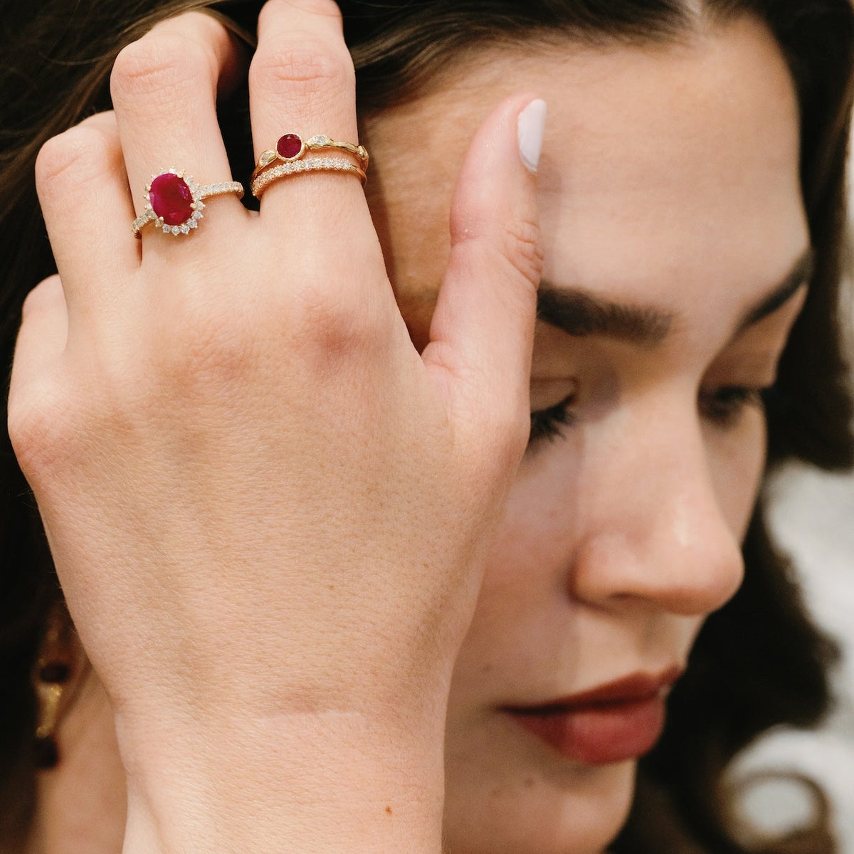 Ruby Bamboo Ring Natural Diamond 14k