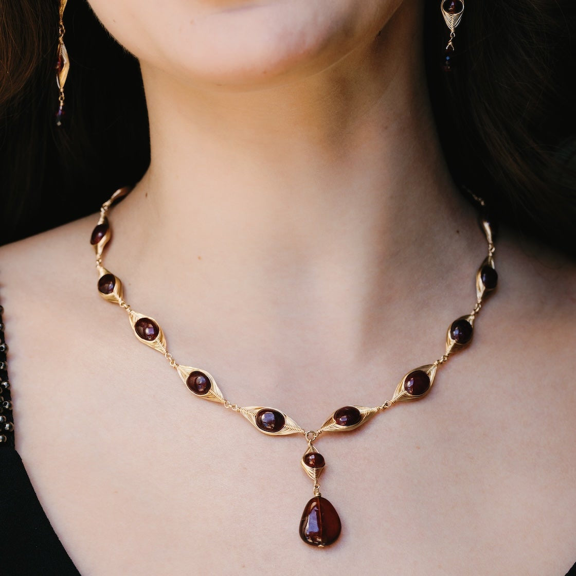 Hagia Gold Wired Ruby Garnet Drop Necklace