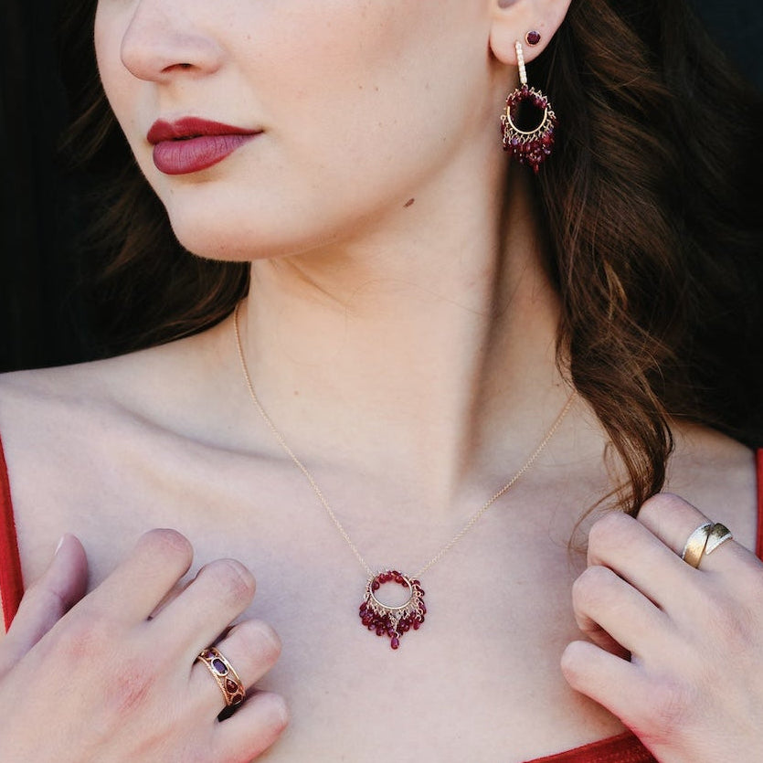 Burgundy Ruby Diamond Chandelier Necklace 14k