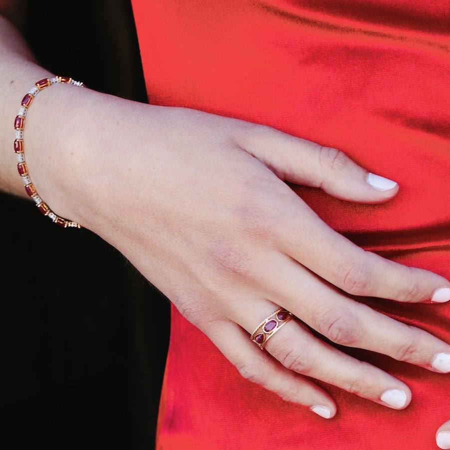 Eternity Ruby Natural Diamond Mixed Gold Bracelet 18k