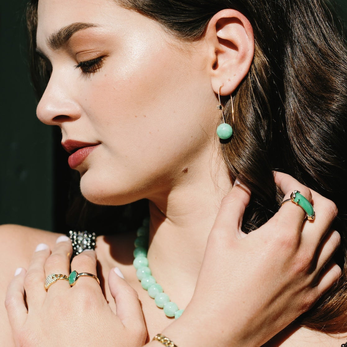 Jade Globe Drop Lab-grown Diamond Elongated Earrings 14k