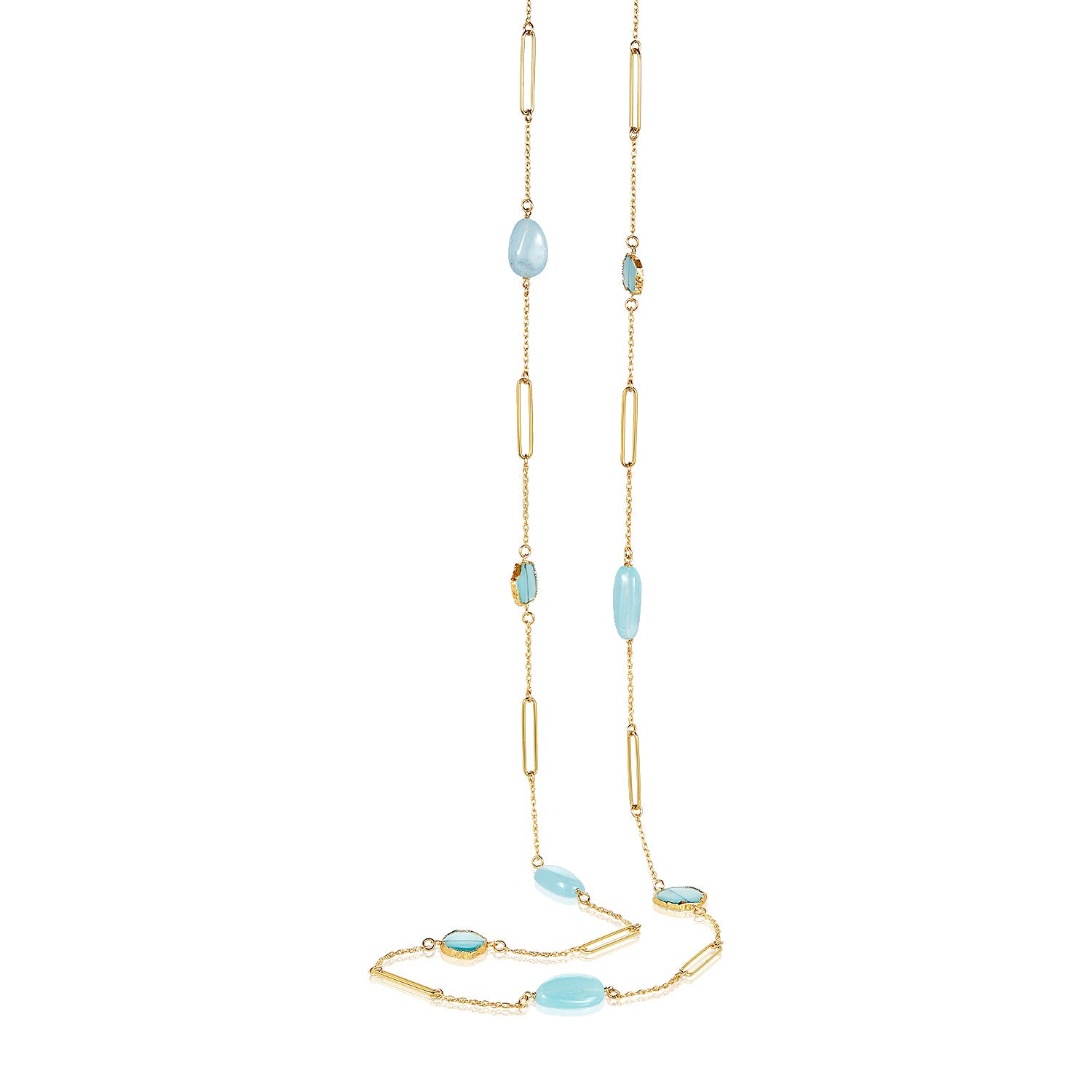 Chalcedony Aqua Paperclip Link Necklace