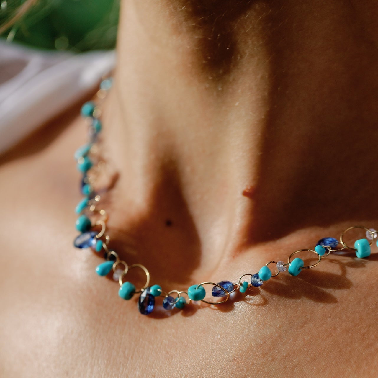 Teardrop Turquoise Amethyst Interlink Necklace