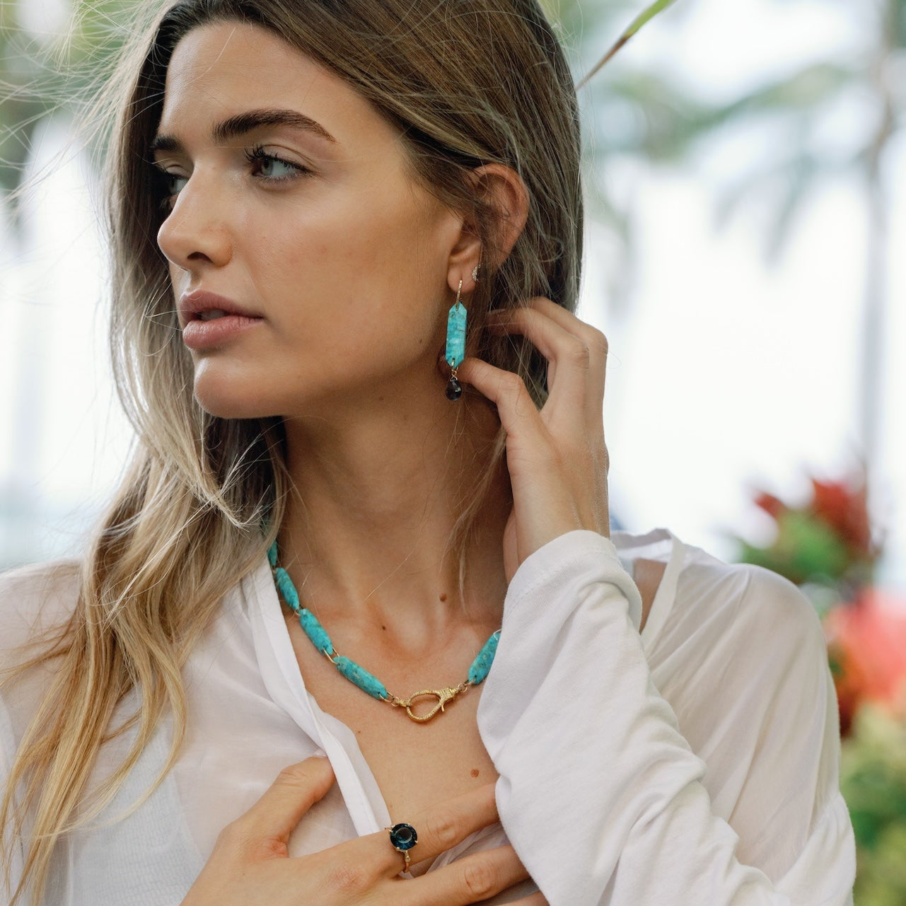 Turquoise Slice Blue Topaz Drop Earrings