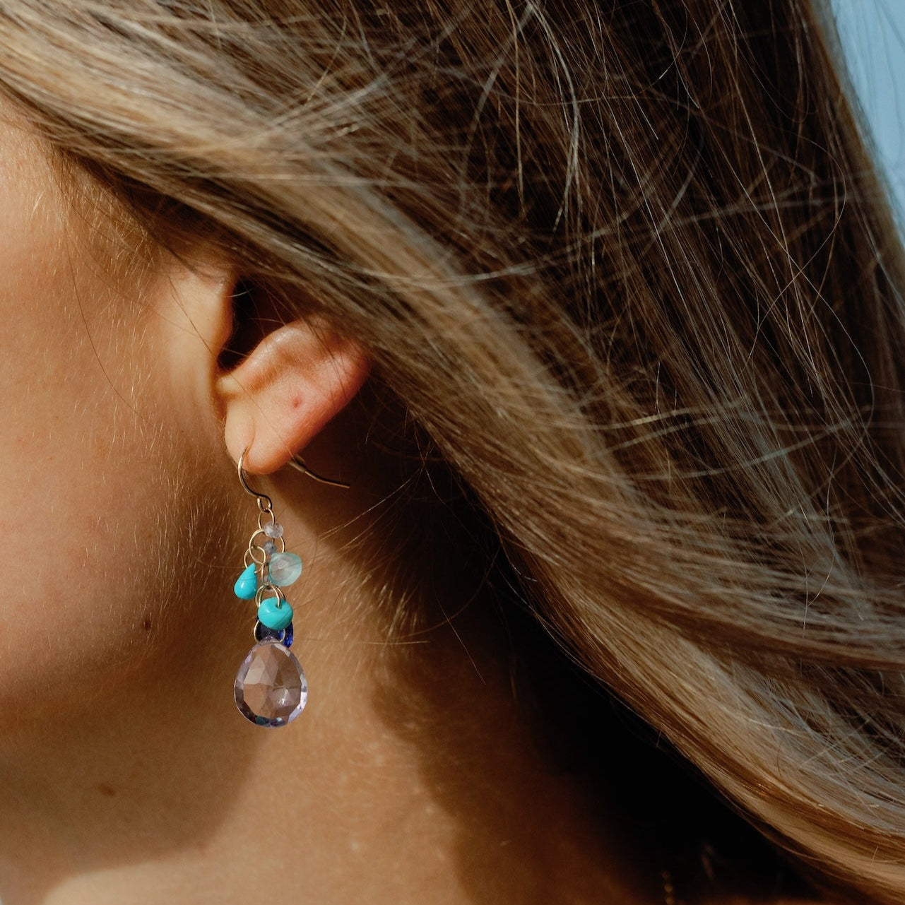 Turquoise Teardrop Cluster Amethyst Drop Earrings