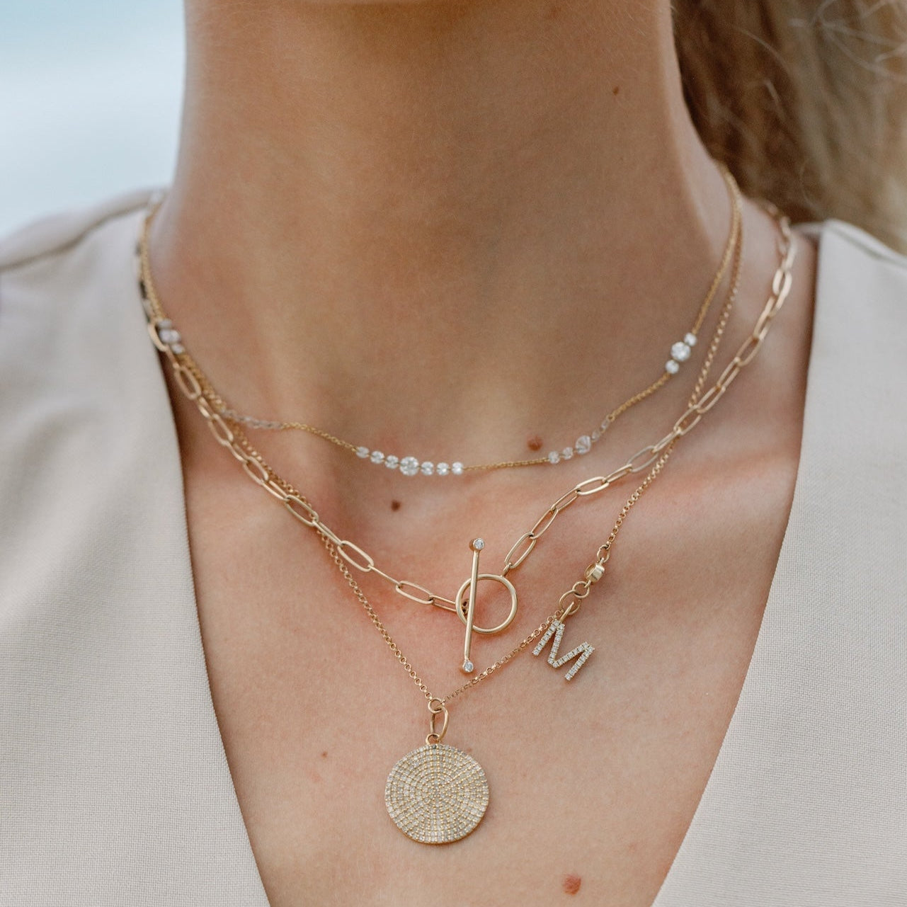 Diamond Toggle Paperclip Necklace-14k