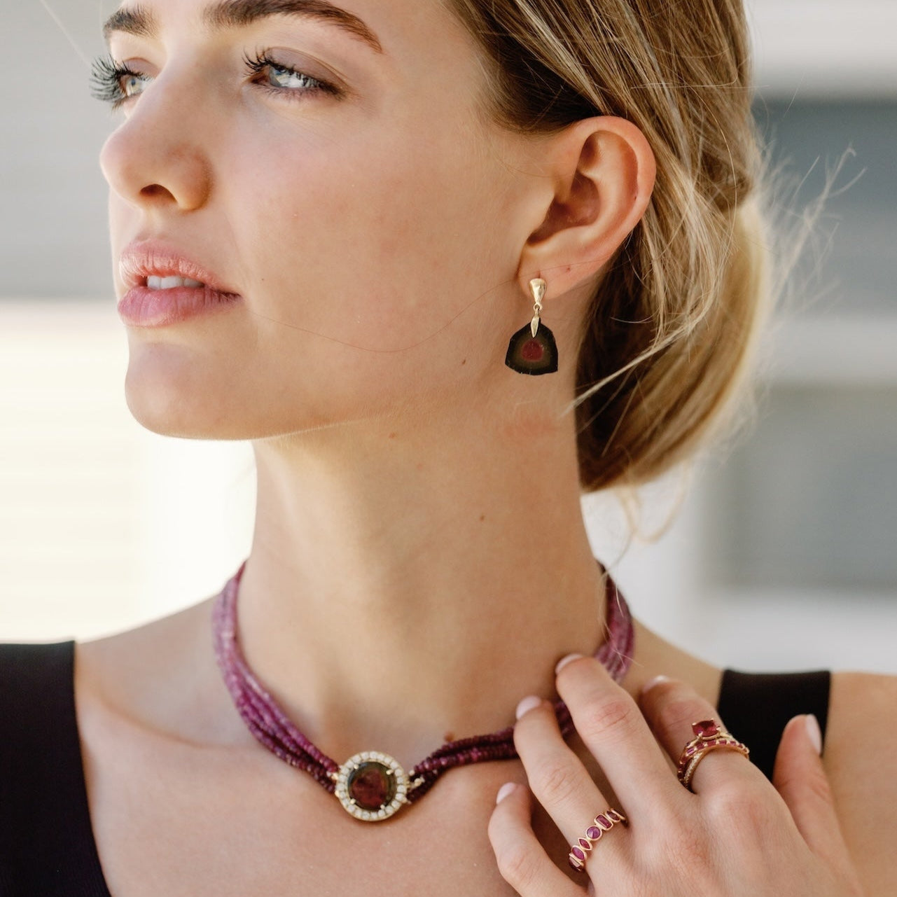 Watermelon Tourmaline Earrings in 14k