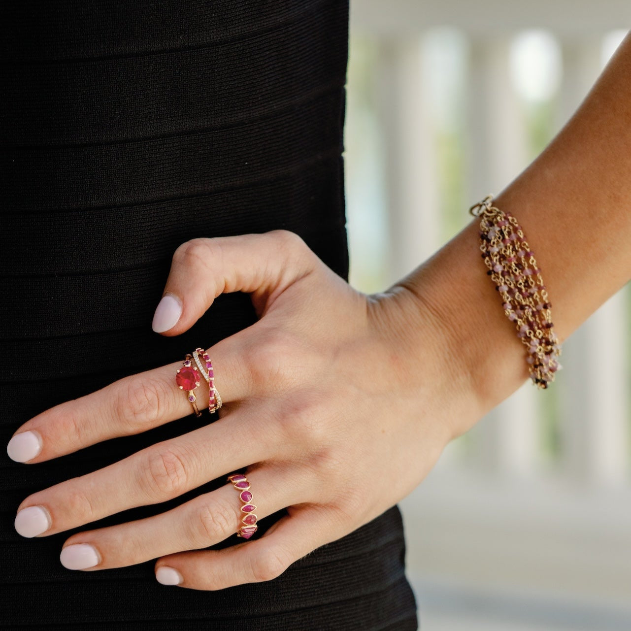Lab Ruby Bamboo Sapphire Ring In 14k