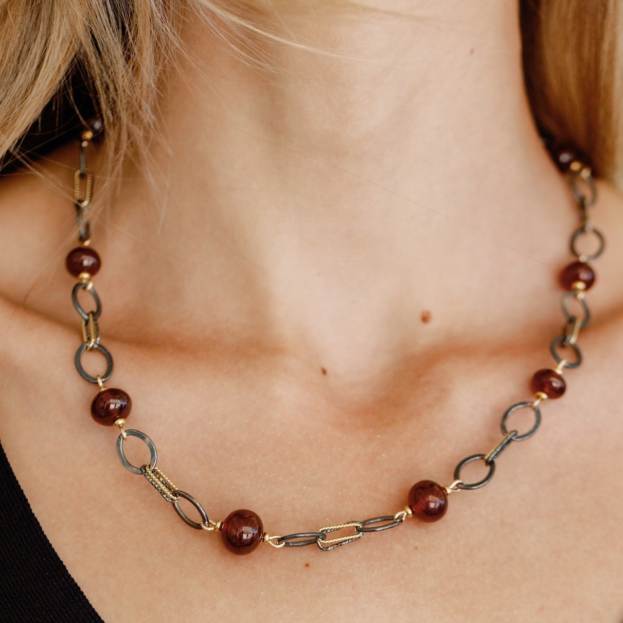 Garnet Mixed Metal Necklace
