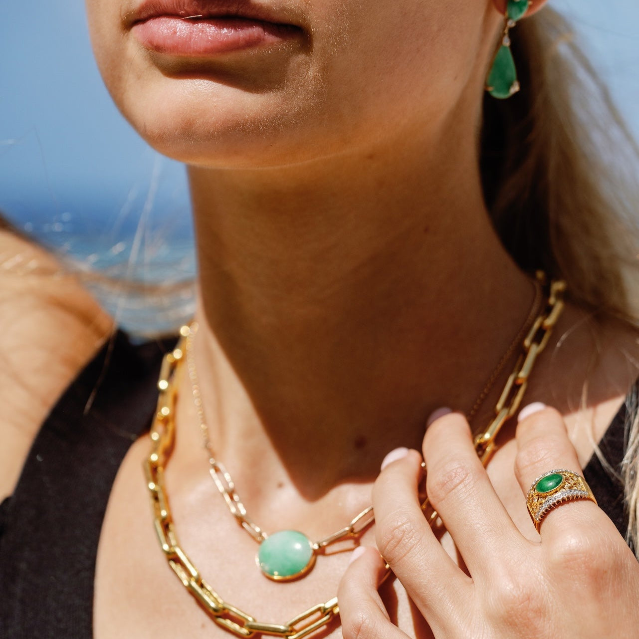 Oval Jade Pendant Necklace In 14K