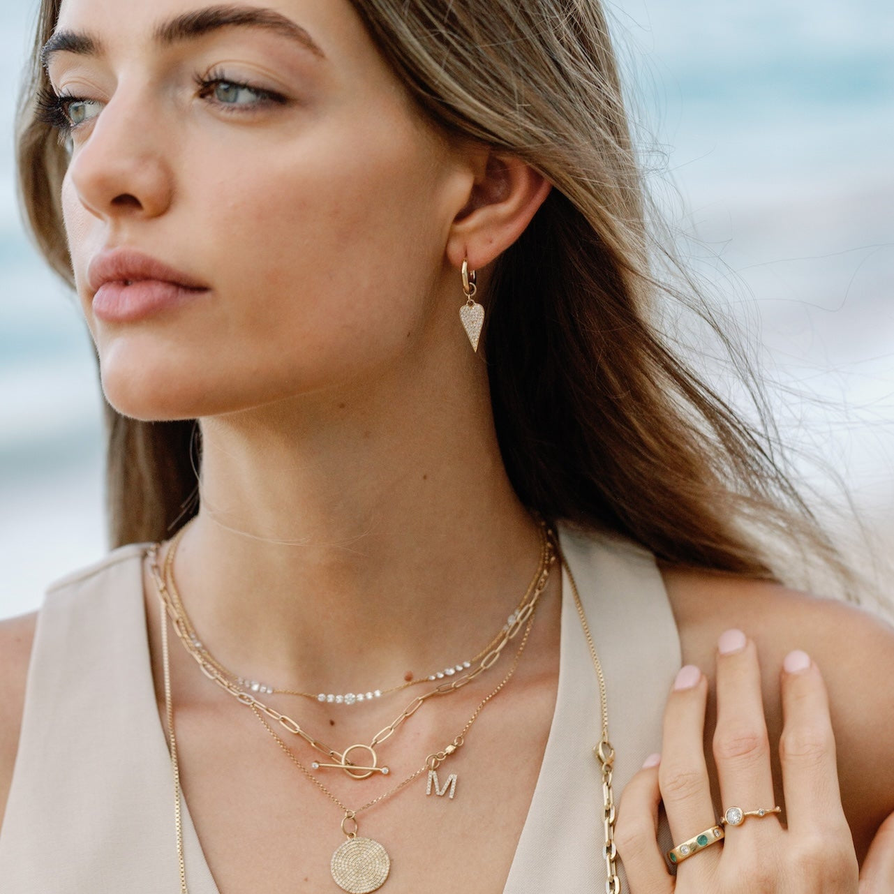 Hearty Diamond Dangly Hoops Earrings