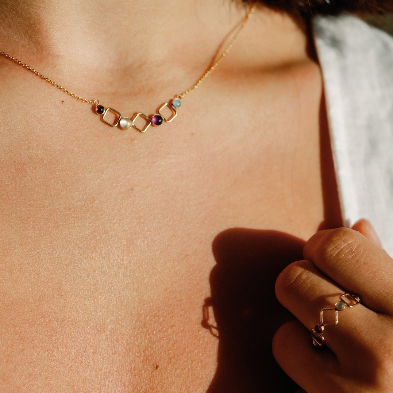 Mixed Gem Geometric Necklace