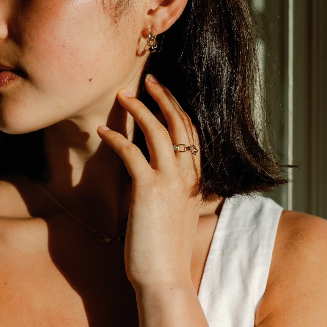 Mixed Gem Geometric Hoops Earrings