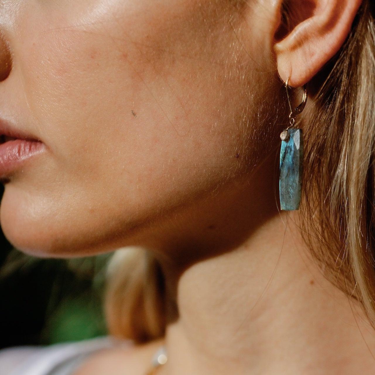 Long Gem Slice Drop Earrings