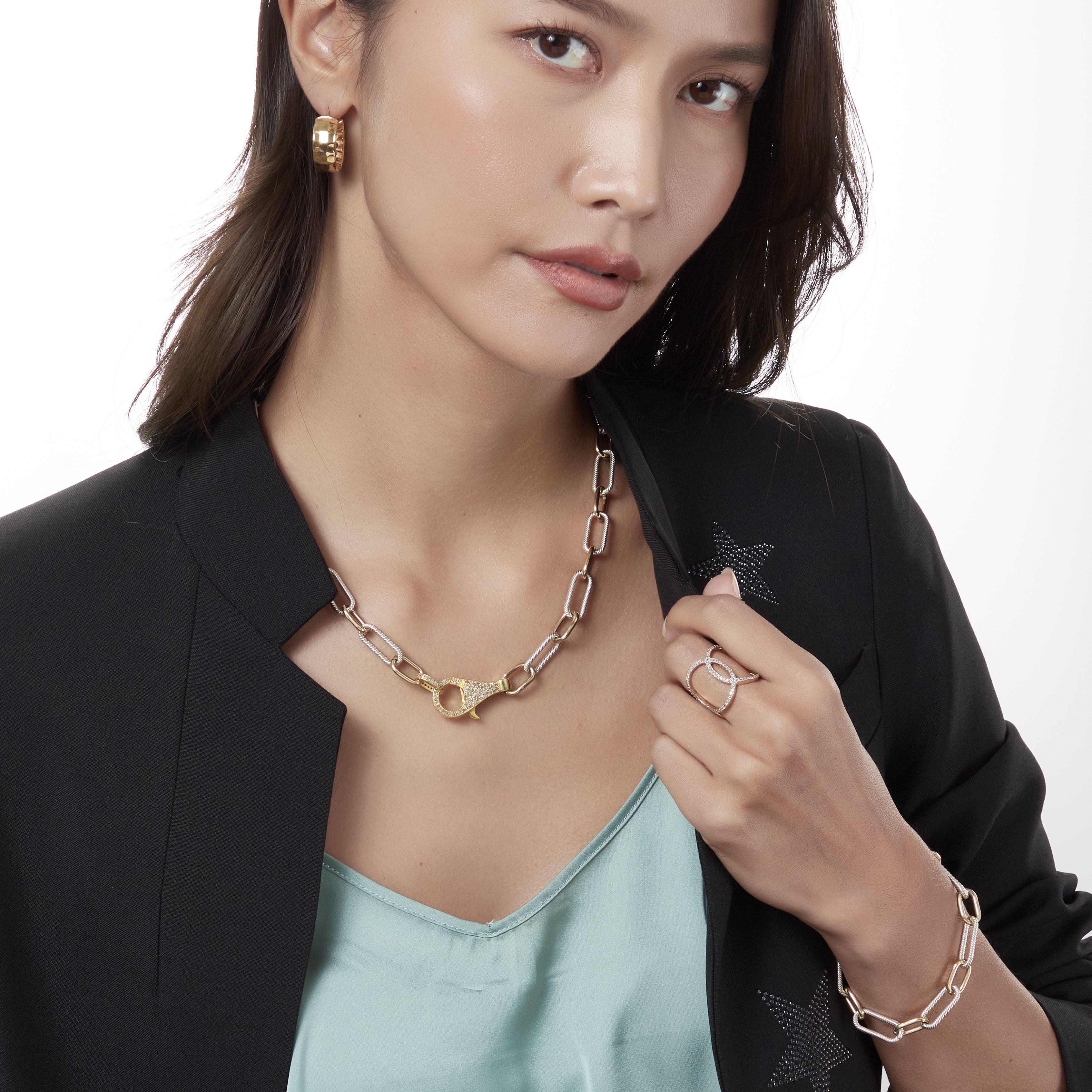 Honeycomb Wide Hoops Earrings in 14k