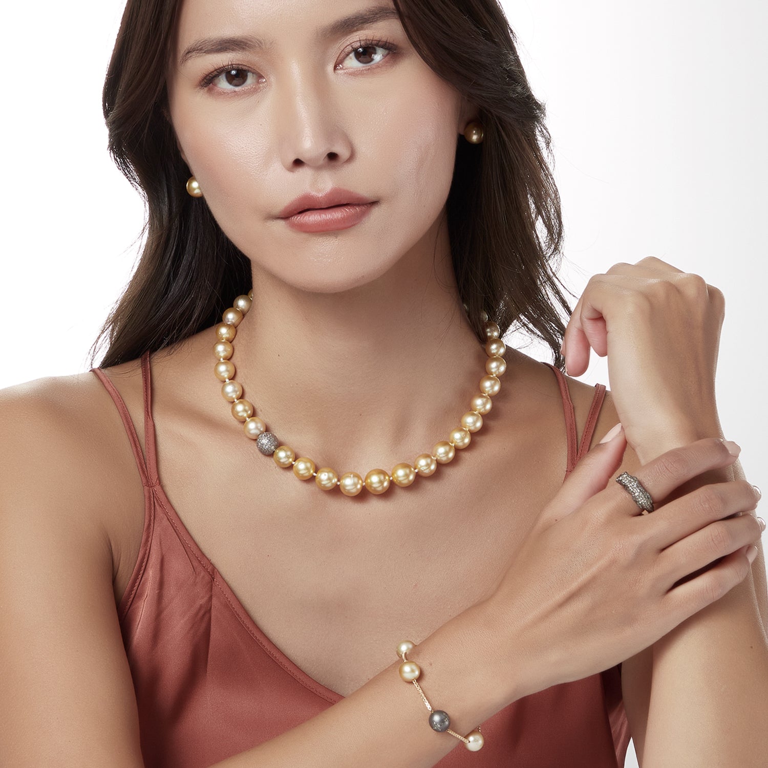 Ava Yellow Tahitian Pearl Studs Earrings In 14k