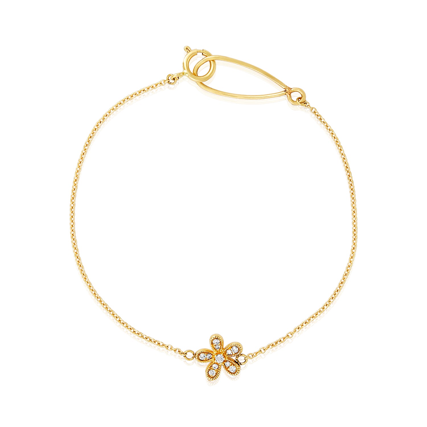 Flower Diamond Or Hamsa Hand Dainty Bracelet In 14k