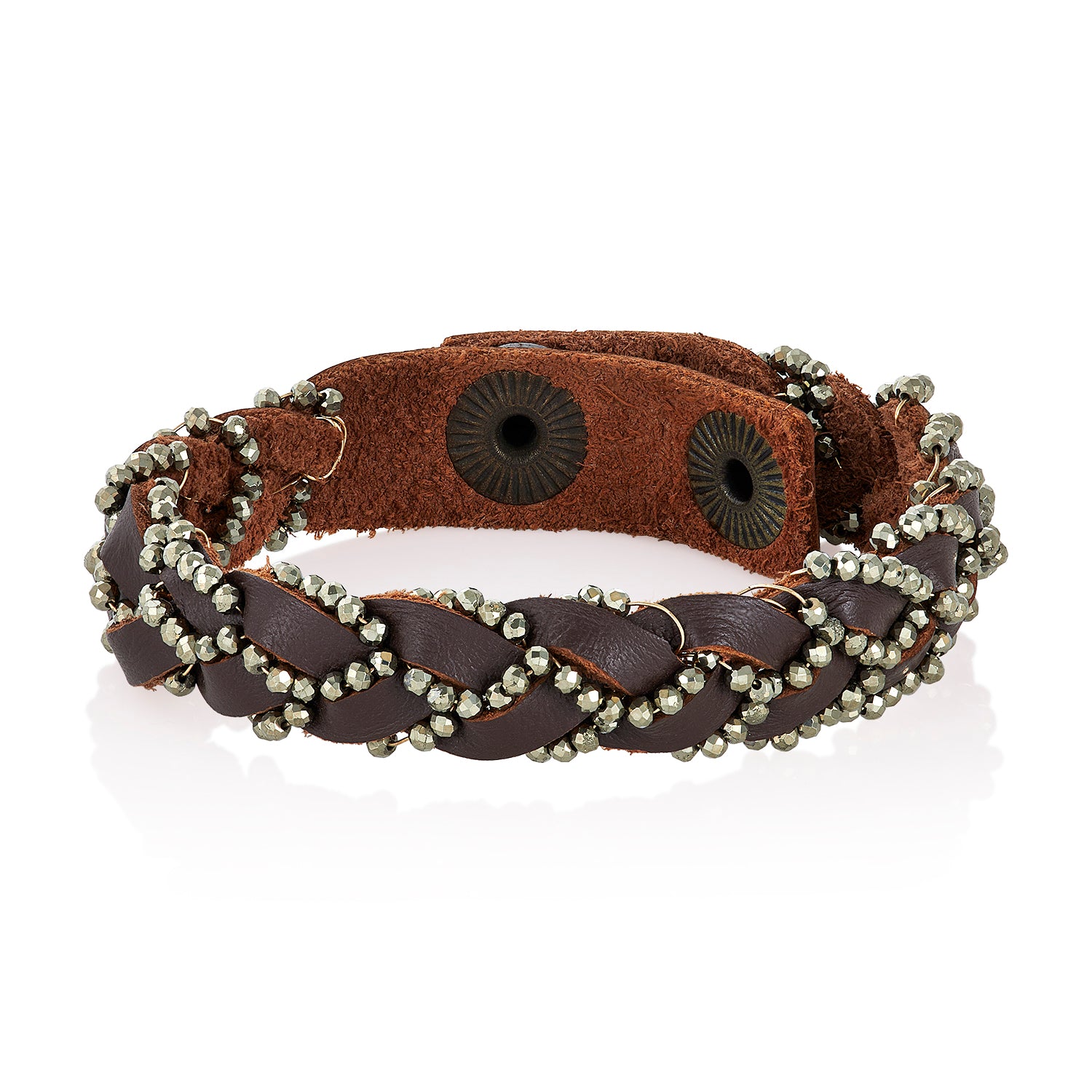 Woven Pyrite Braided Leather Bracelet