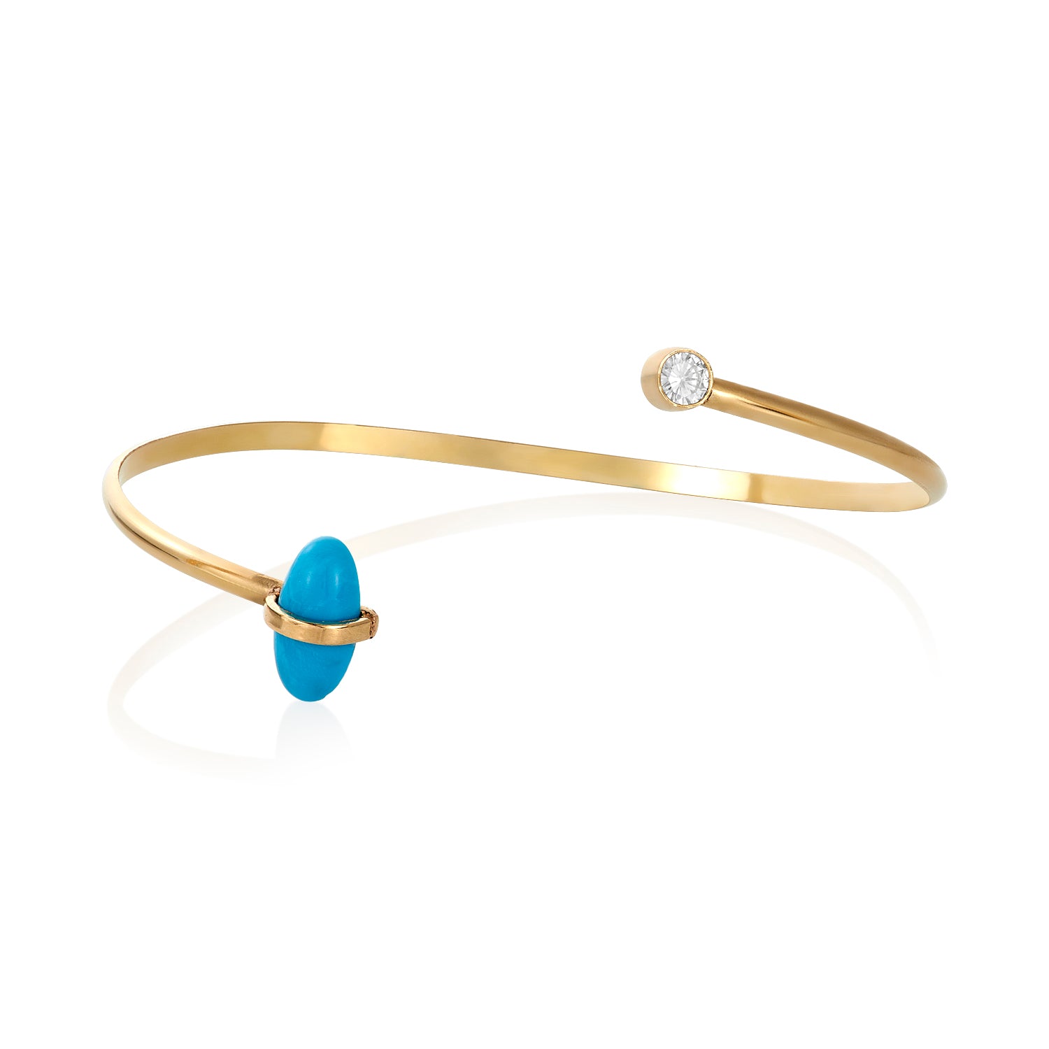 Turquoise and Moissanite Open Cuff Bangle
