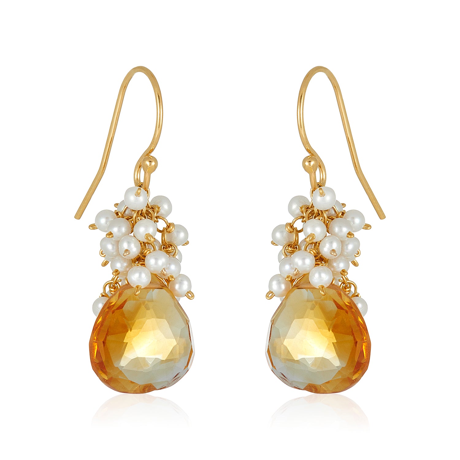 Pearl Cluster Gem Drop Earrings in 14k