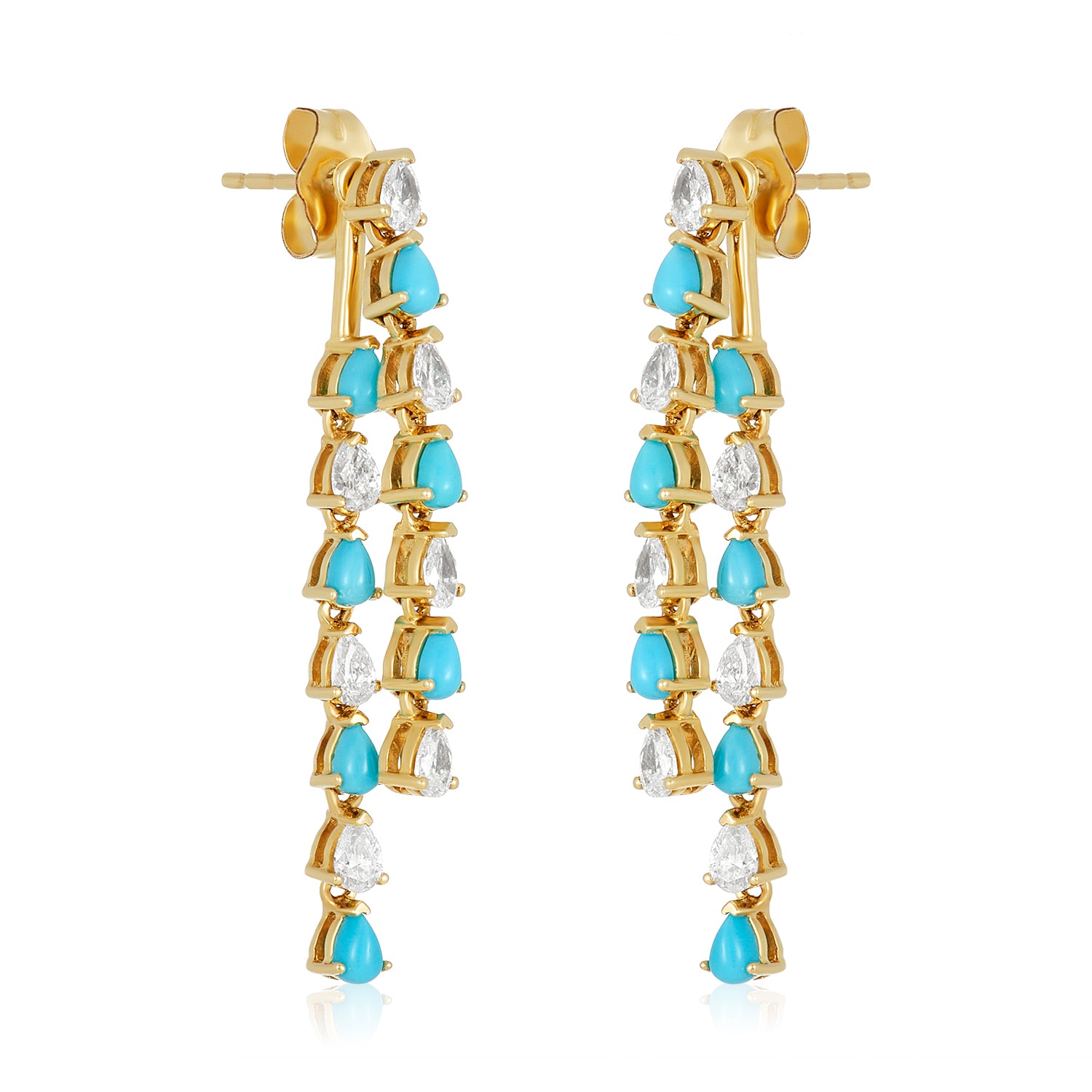 Diamond Turquoise Double Drop Earrings in 14k