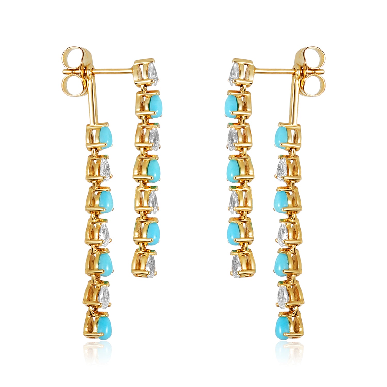 Diamond Turquoise Double Drop Earrings in 14k