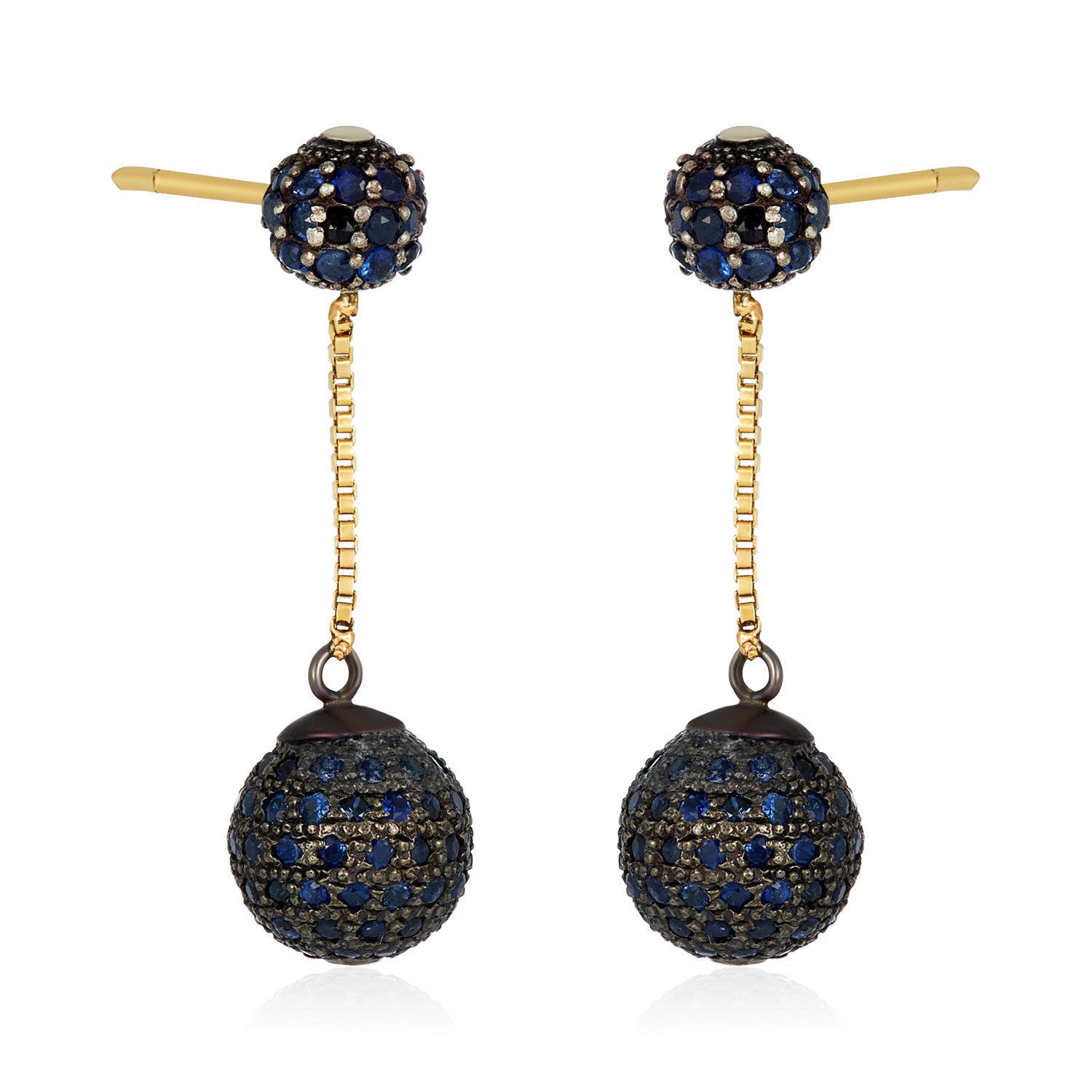 Duo Sapphire Balls Drop Earrings in 14k