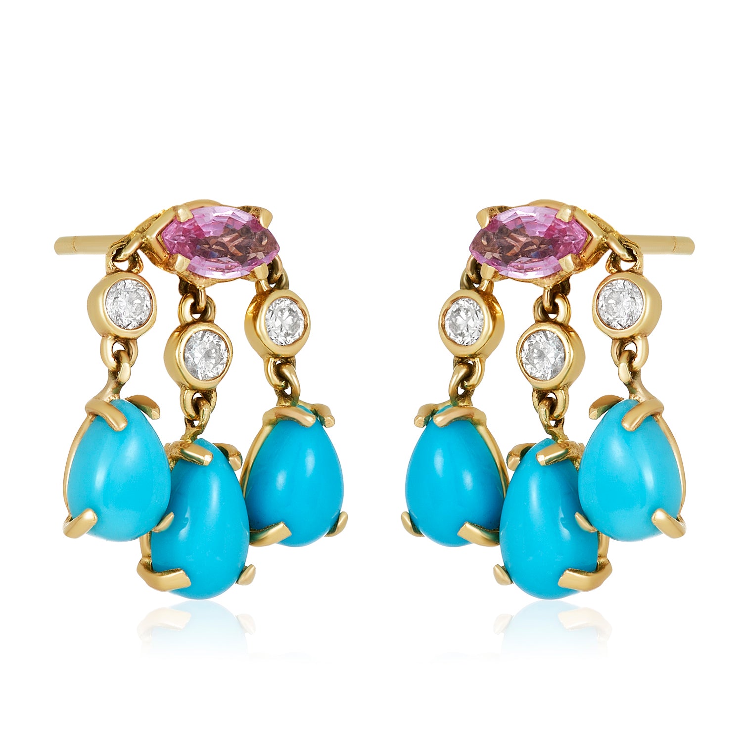 Turquoise Trio Diamond Earrings in 14k