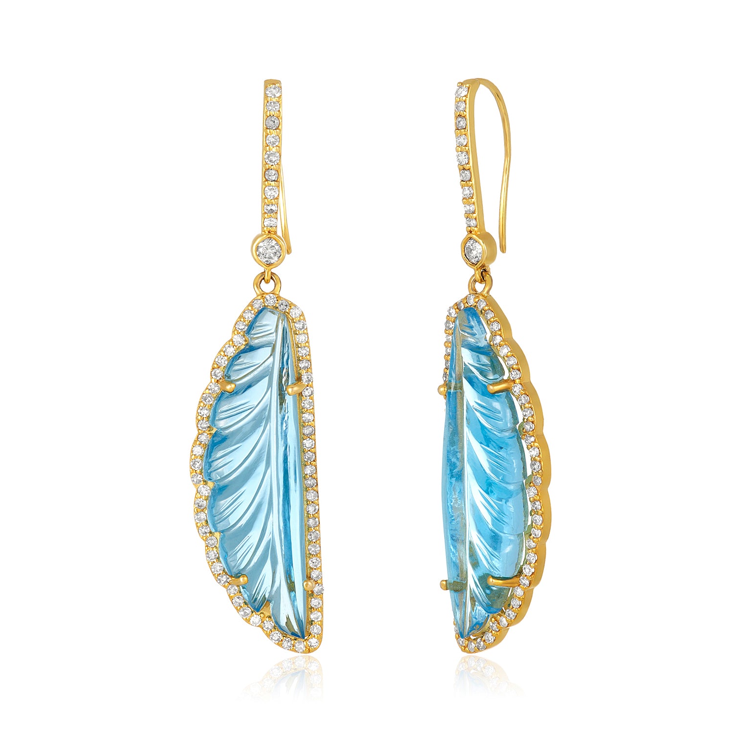 Blue Topaz Diamond Leaf Earrings