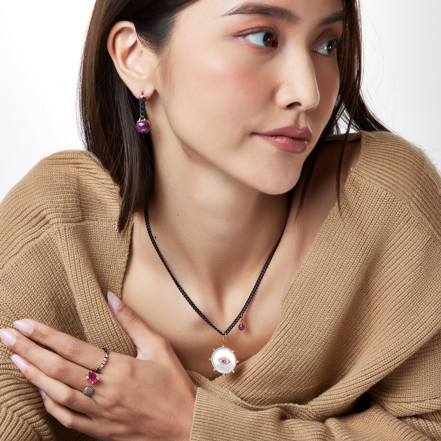 Diamond Double Edge Silver Chain Ring